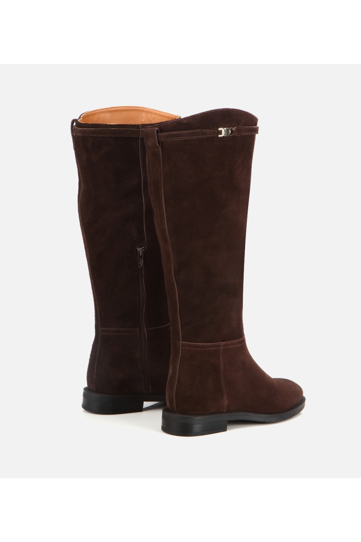 Hotiç Kahverengi Hotiç Süet Deri Kadın Kemer Detaylı Düz Çizme