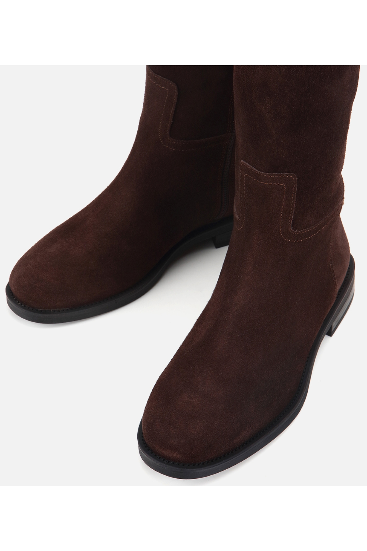 Hotiç Kahverengi Hotiç Süet Deri Kadın Kemer Detaylı Düz Çizme