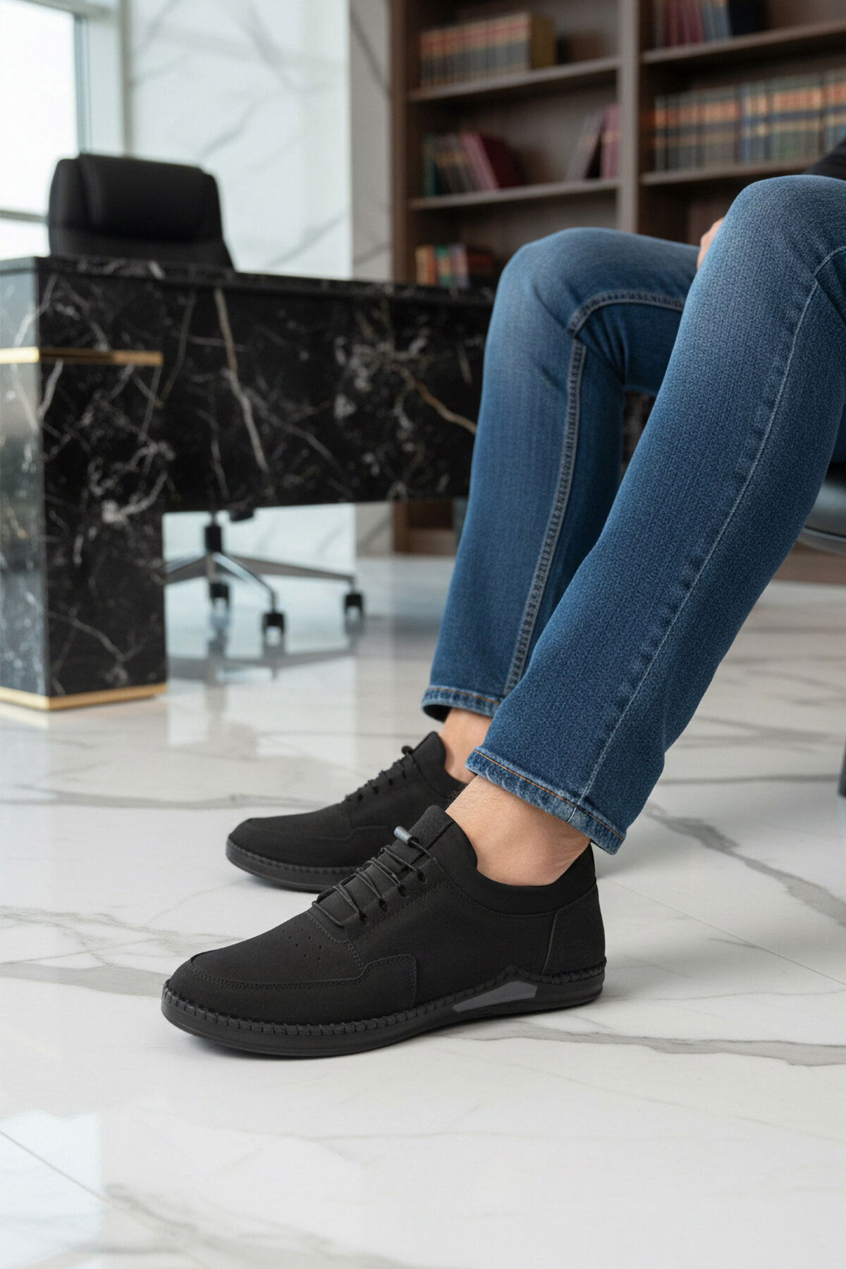 Ayakmod Siyah Ayakmod Nubuk Hakiki Deri Jel Taban Anatomik Erkek Casual Ayakkabı 418 M