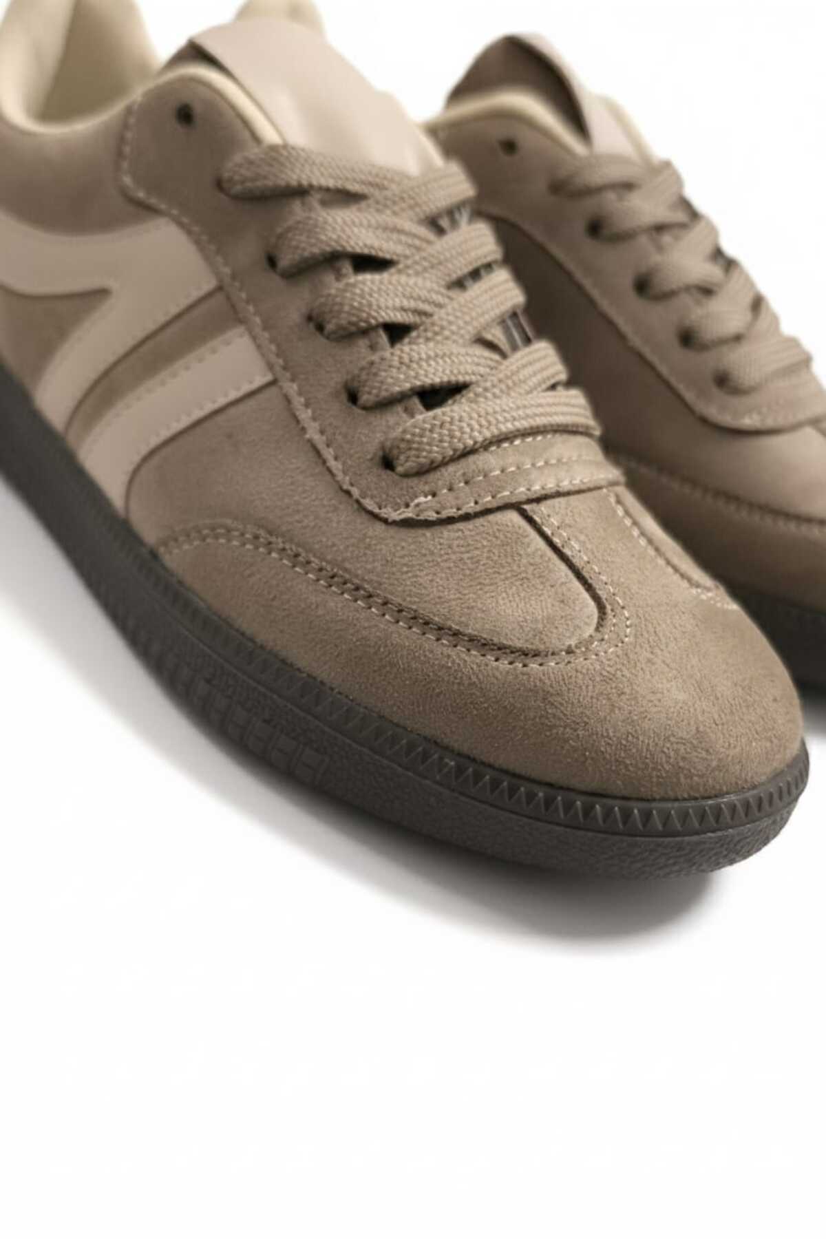 055SAM Sneaker Bağcıklı Düz Taban Spor Ayakkabı Sam Taba Süet