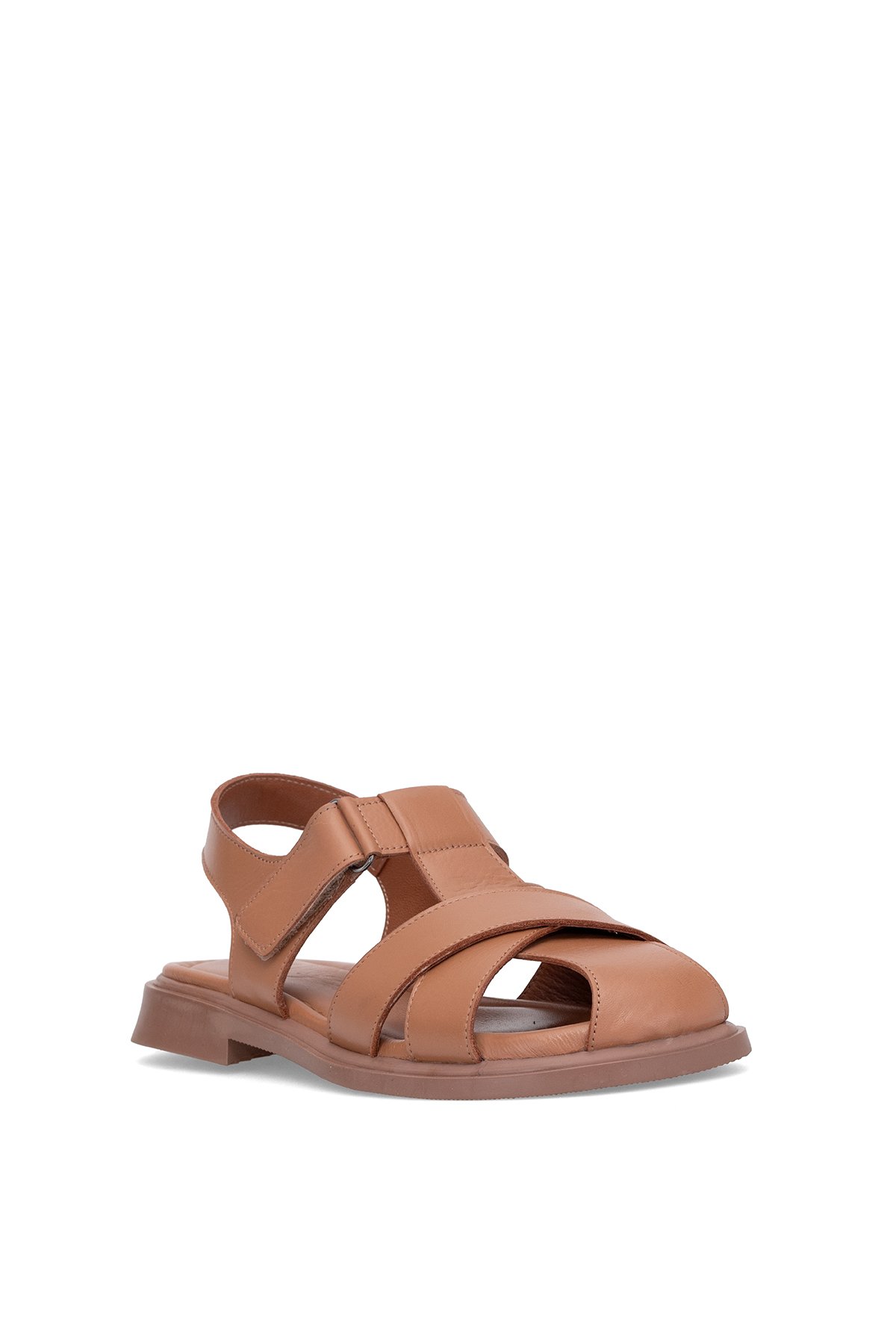 Ayakkabı Fuarı Taba Ayakkabı Fuarı Elit Hakiki ASVR460 Kadın Deri Düz Sandalet