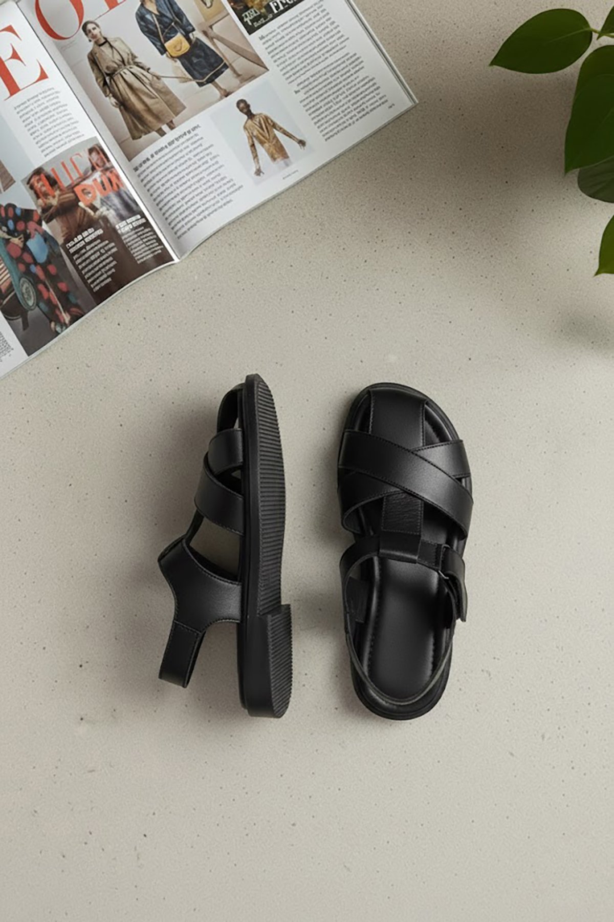 Ayakkabı Fuarı Taba Ayakkabı Fuarı Elit Hakiki ASVR460 Kadın Deri Düz Sandalet