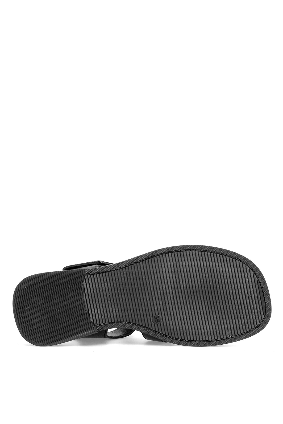 Ayakkabı Fuarı Siyah Ayakkabı Fuarı Elit ASVR404 Kadın Hakiki Deri Düz Sandalet