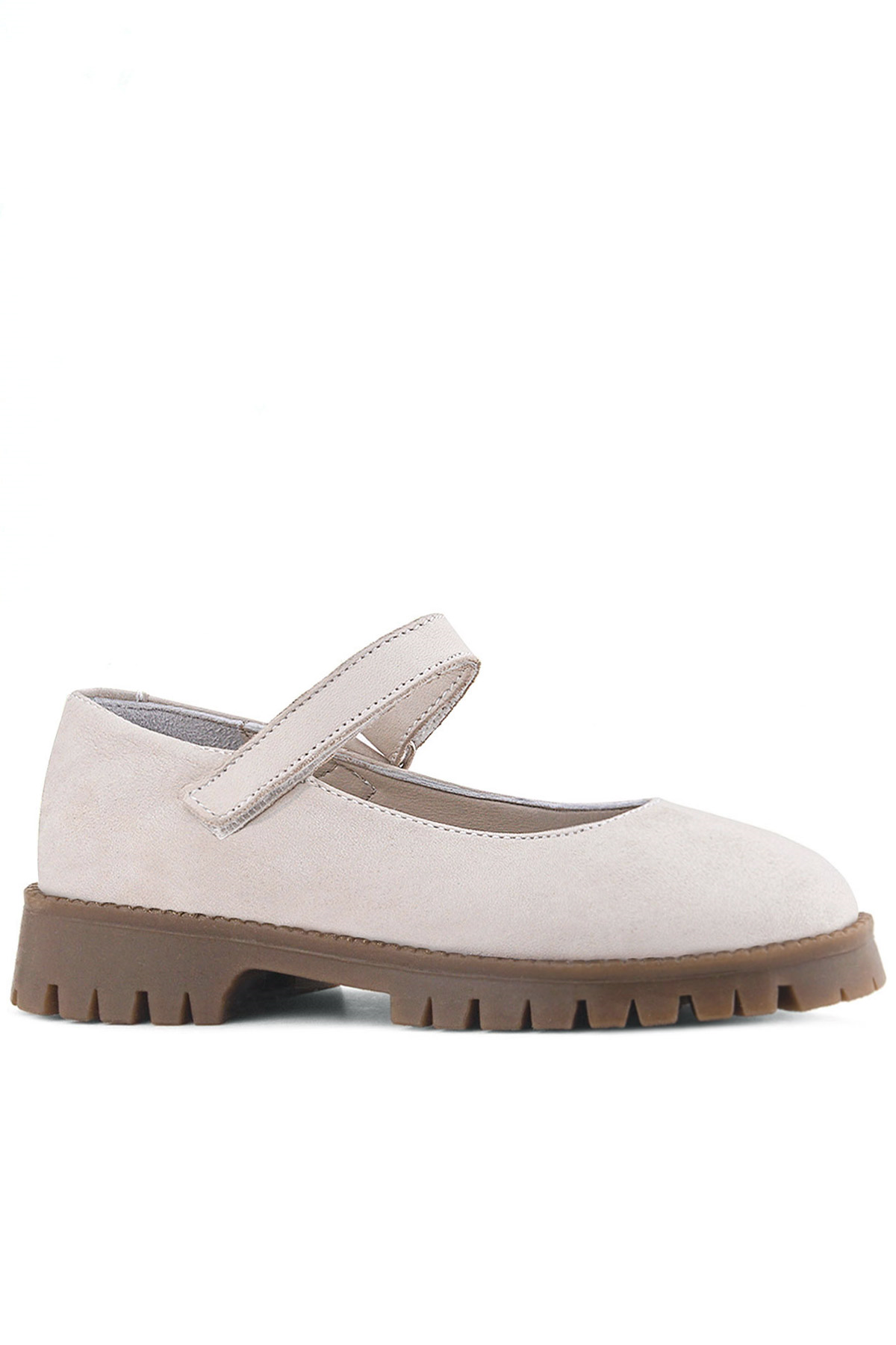 Rakerplus Bej Rakerplus Hakiki Deri Krem Nubuk Cırtlı Kalın Tabanlı Kız Çocuk Okul Ayakkabısı