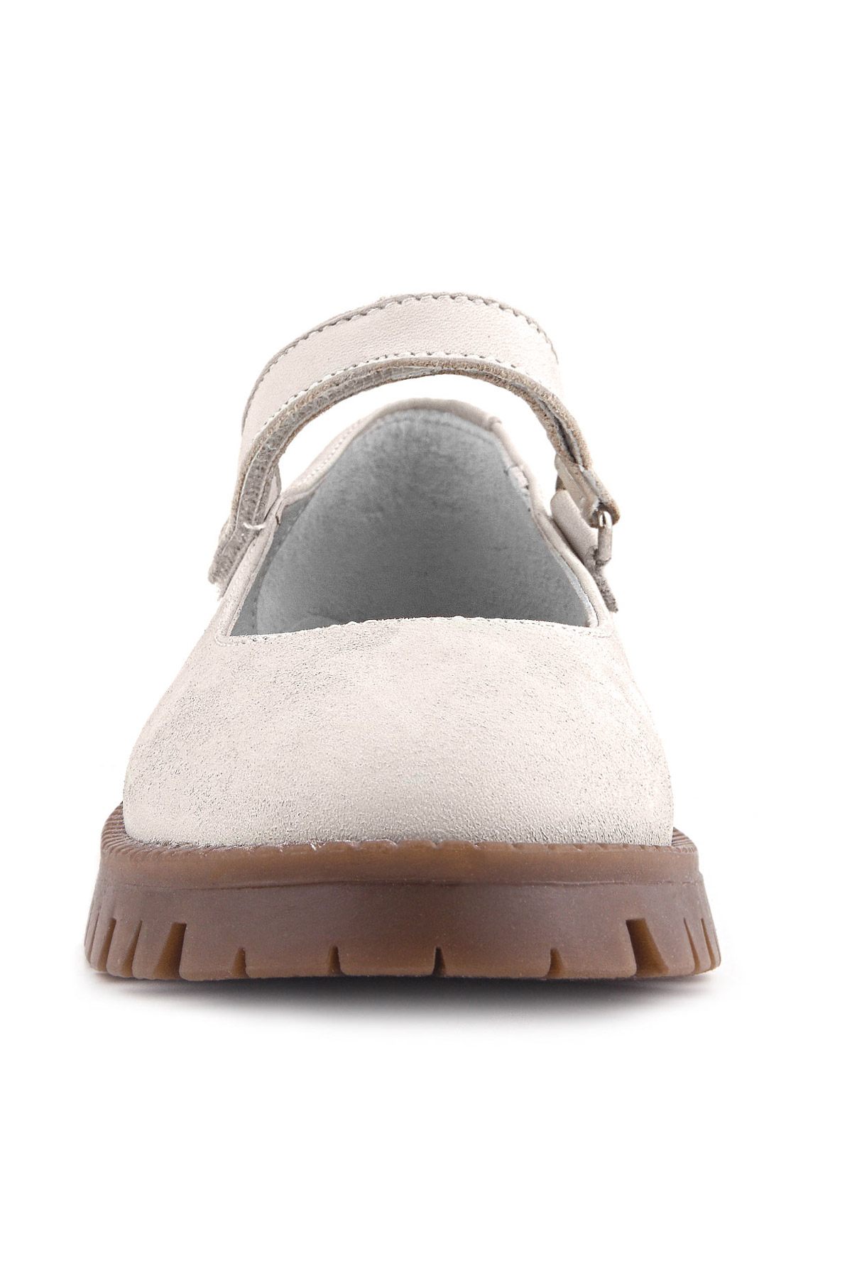 Rakerplus Bej Rakerplus Hakiki Deri Krem Nubuk Cırtlı Kalın Tabanlı Kız Çocuk Okul Ayakkabısı