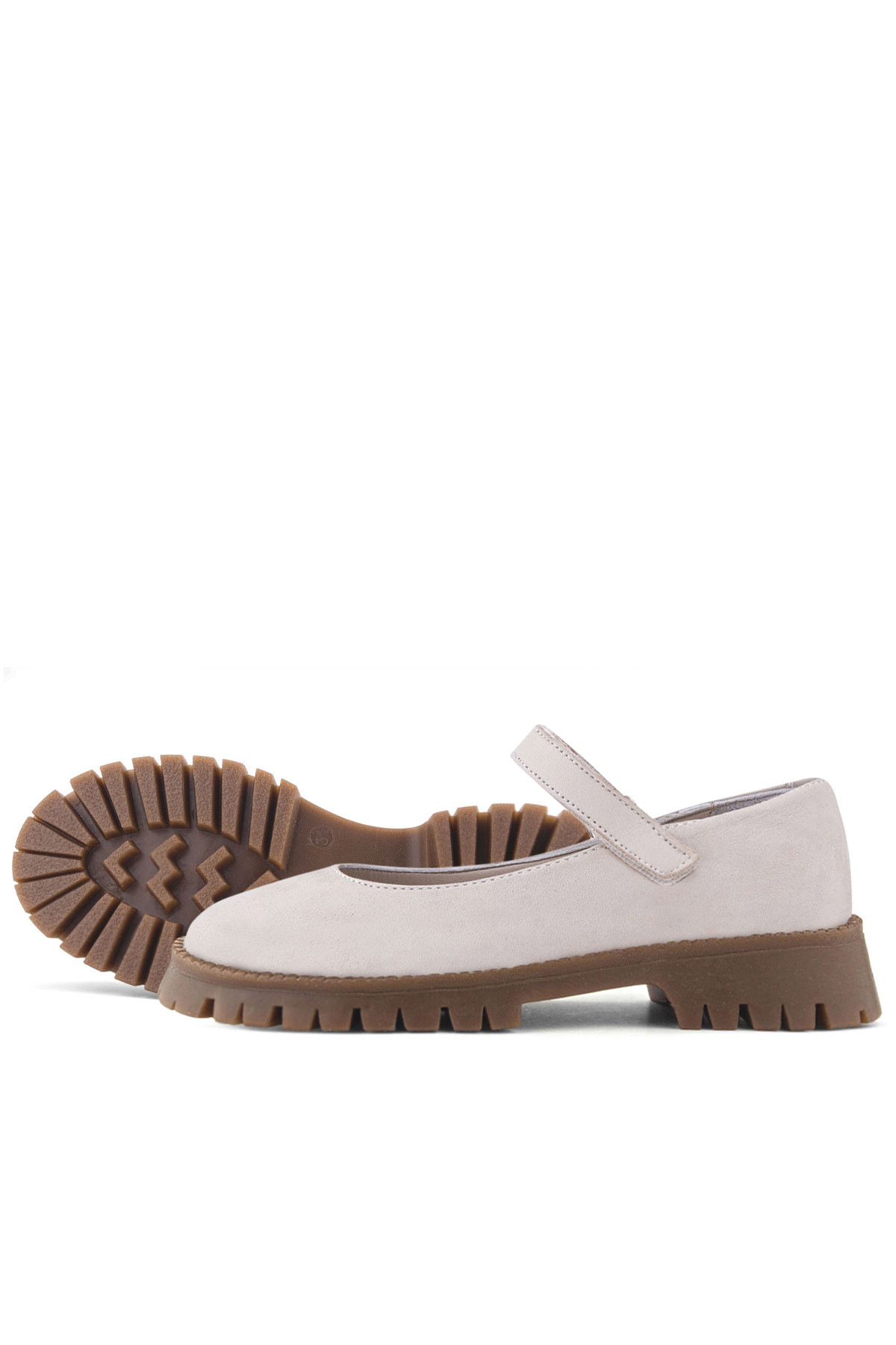 Rakerplus Bej Rakerplus Hakiki Deri Krem Nubuk Cırtlı Kalın Tabanlı Kız Çocuk Okul Ayakkabısı