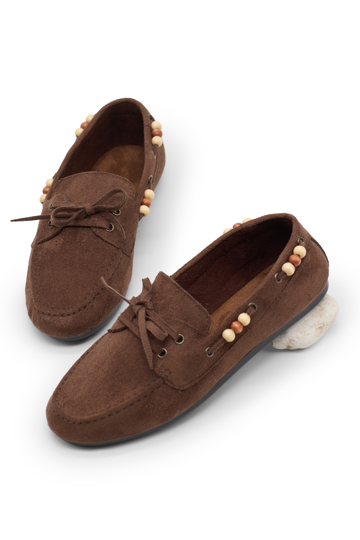 Tonny Black Kahverengi Tonny Black Rahat Kalip Kadın Boncuk Detaylı Günlük Babet