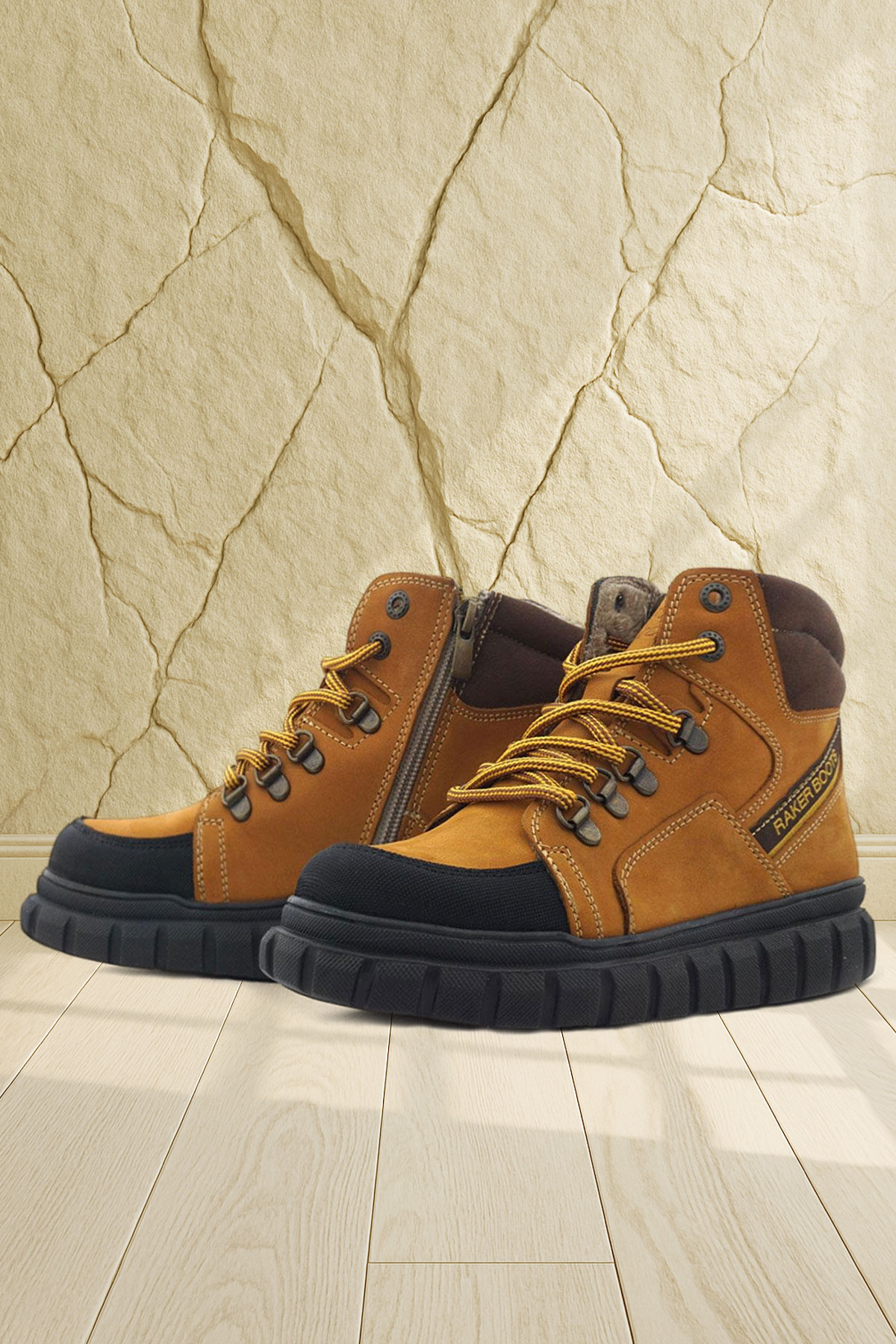 Rakerplus Sarı Rakerplus Hakiki Deri Kahverengi Fermuarlı Erkek Çocuk Bot