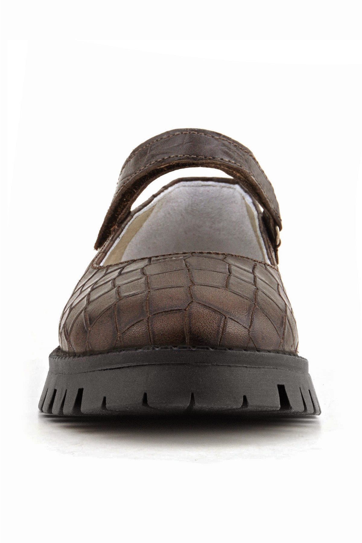 Rakerplus Kahverengi Rakerplus Hakiki Deri Desenli Cırtlı Kalın Tabanlı Kız Çocuk Ayakkabısı