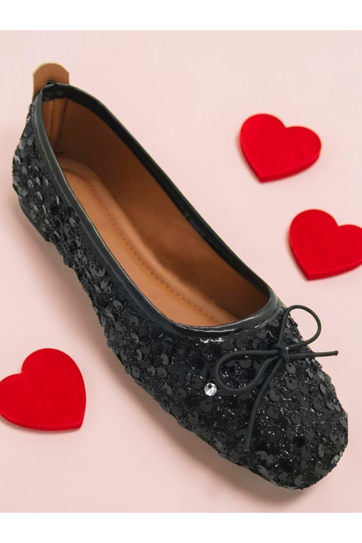 Ellaboni Siyah Ellaboni Mary Jane Kadın Simli Babet Payetli Fiyonklu Şık Günlük Babet Ev Ayakkabısı