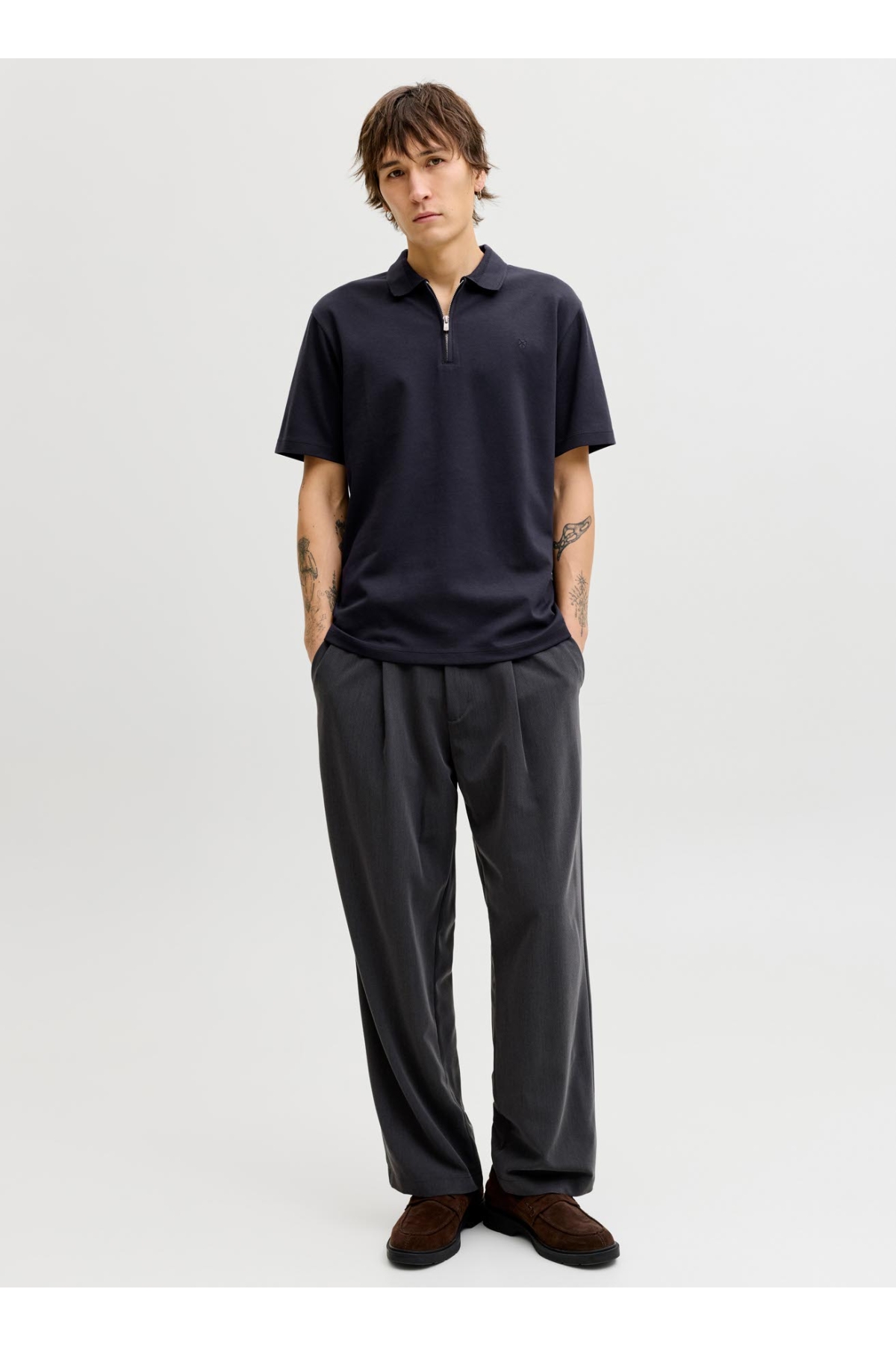 Lacivert Erkek Polo T-Shirt 12292992 JPRBLAETHAN SS ZIP POLO SN