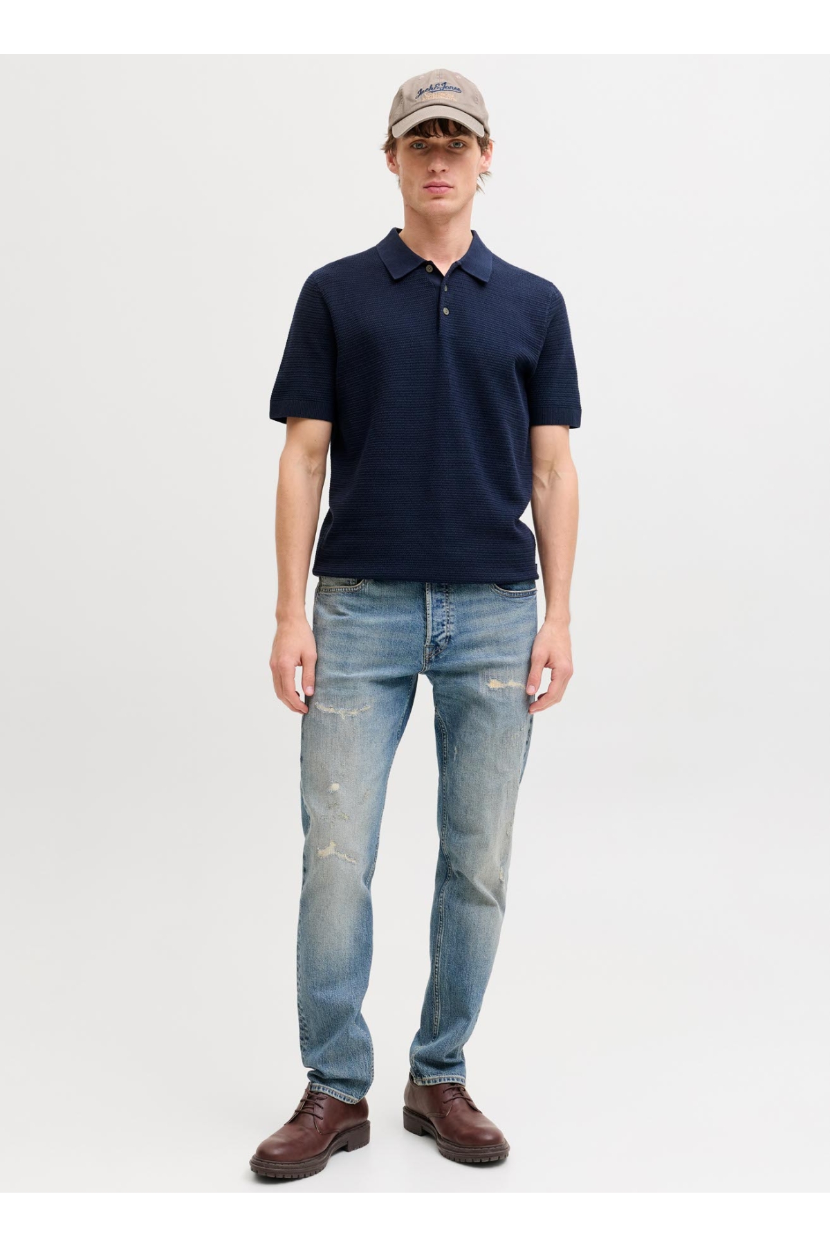 Polo Yaka Normal Lacivert Erkek Kazak 12292034 JPRBLURILEY KNIT
