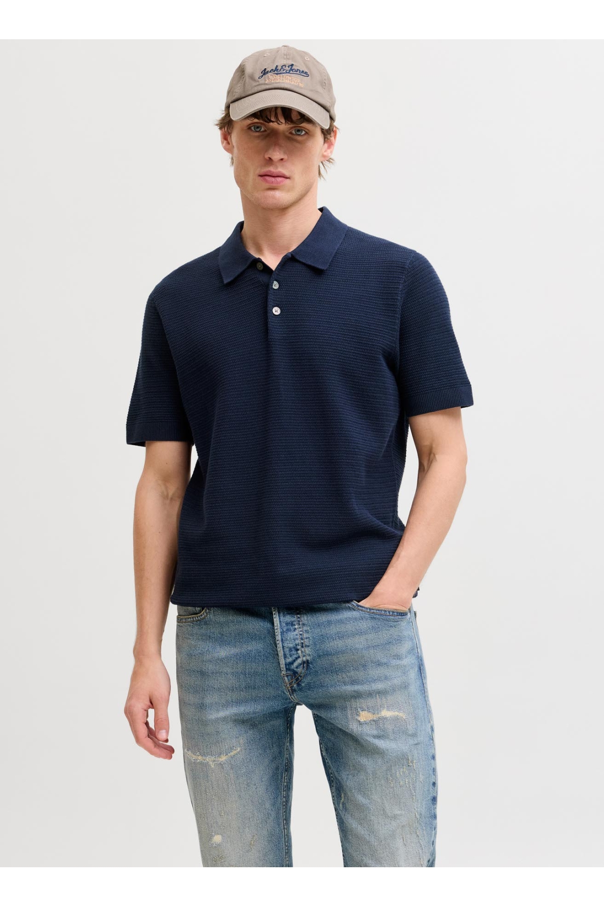 Polo Yaka Normal Lacivert Erkek Kazak 12292034 JPRBLURILEY KNIT