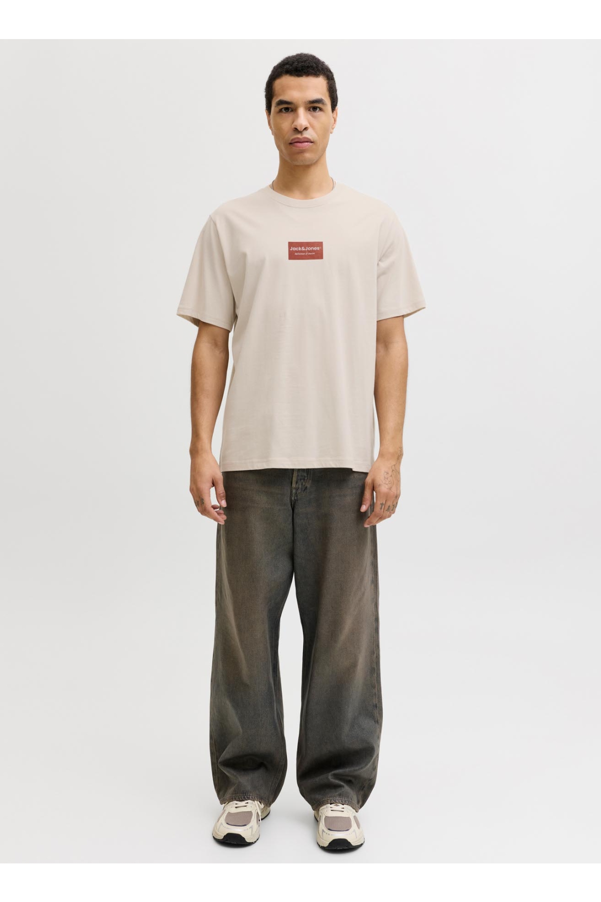 Bisiklet Yaka Ekru Erkek T-Shirt 12288092 JJFRANK TEE SS CREW NECK