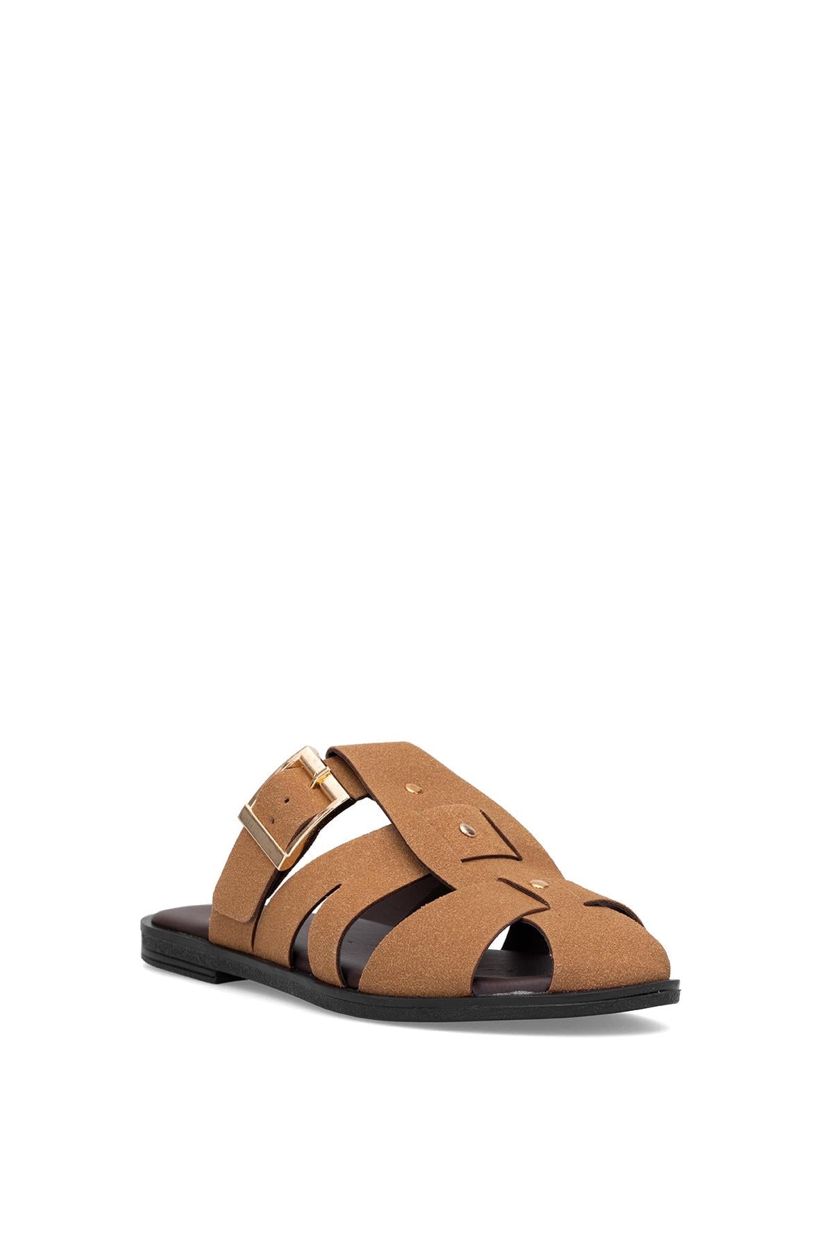 Ayakkabı Fuarı Kahverengi Ayakkabı Fuarı Elit BTSS03 Kadın Düz Terlik