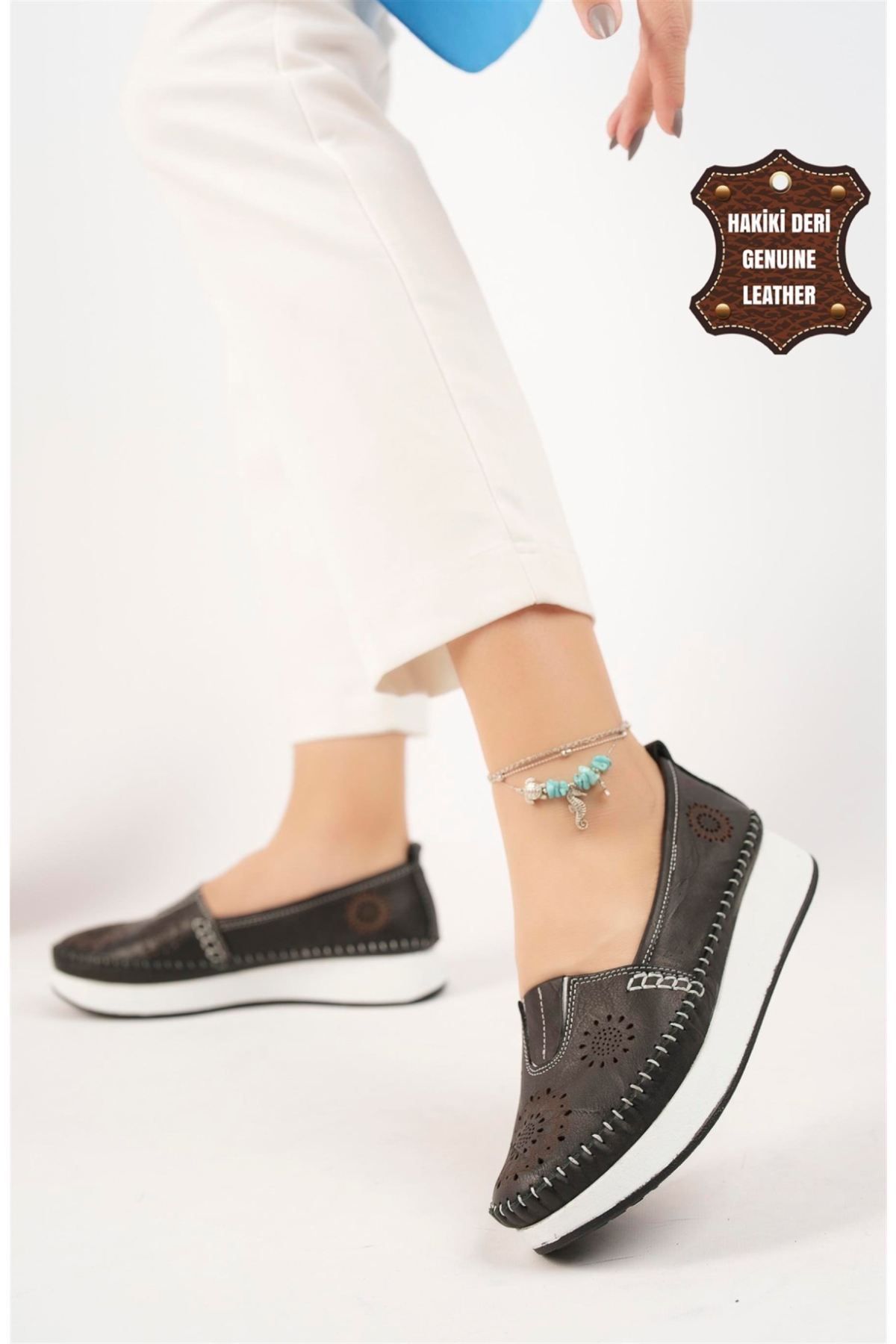 Ayakkabı Fuarı Siyah Ayakkabı Fuarı Elit Hakiki Mn85L21C Kadın Deri Espadril