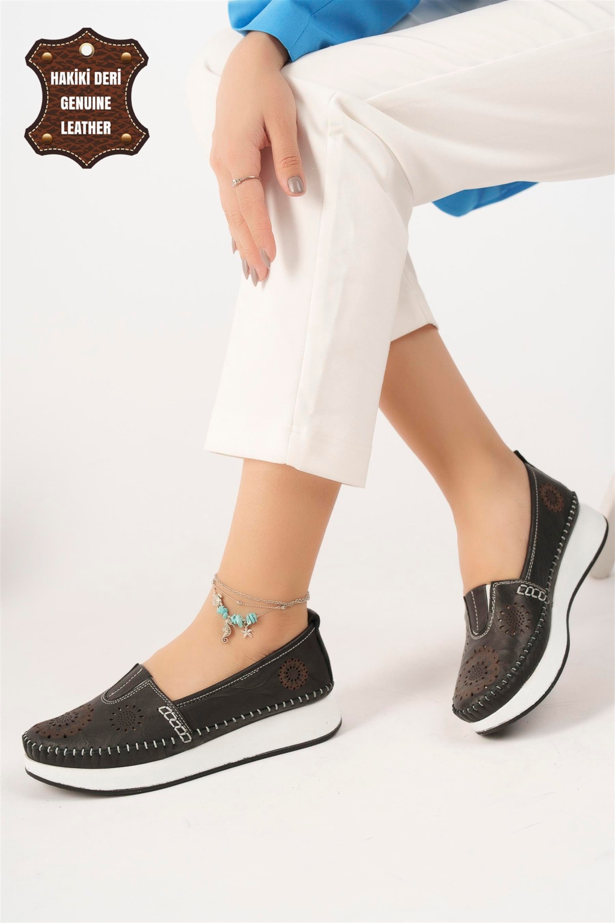 Ayakkabı Fuarı Siyah Ayakkabı Fuarı Elit Hakiki Mn85L21C Kadın Deri Espadril