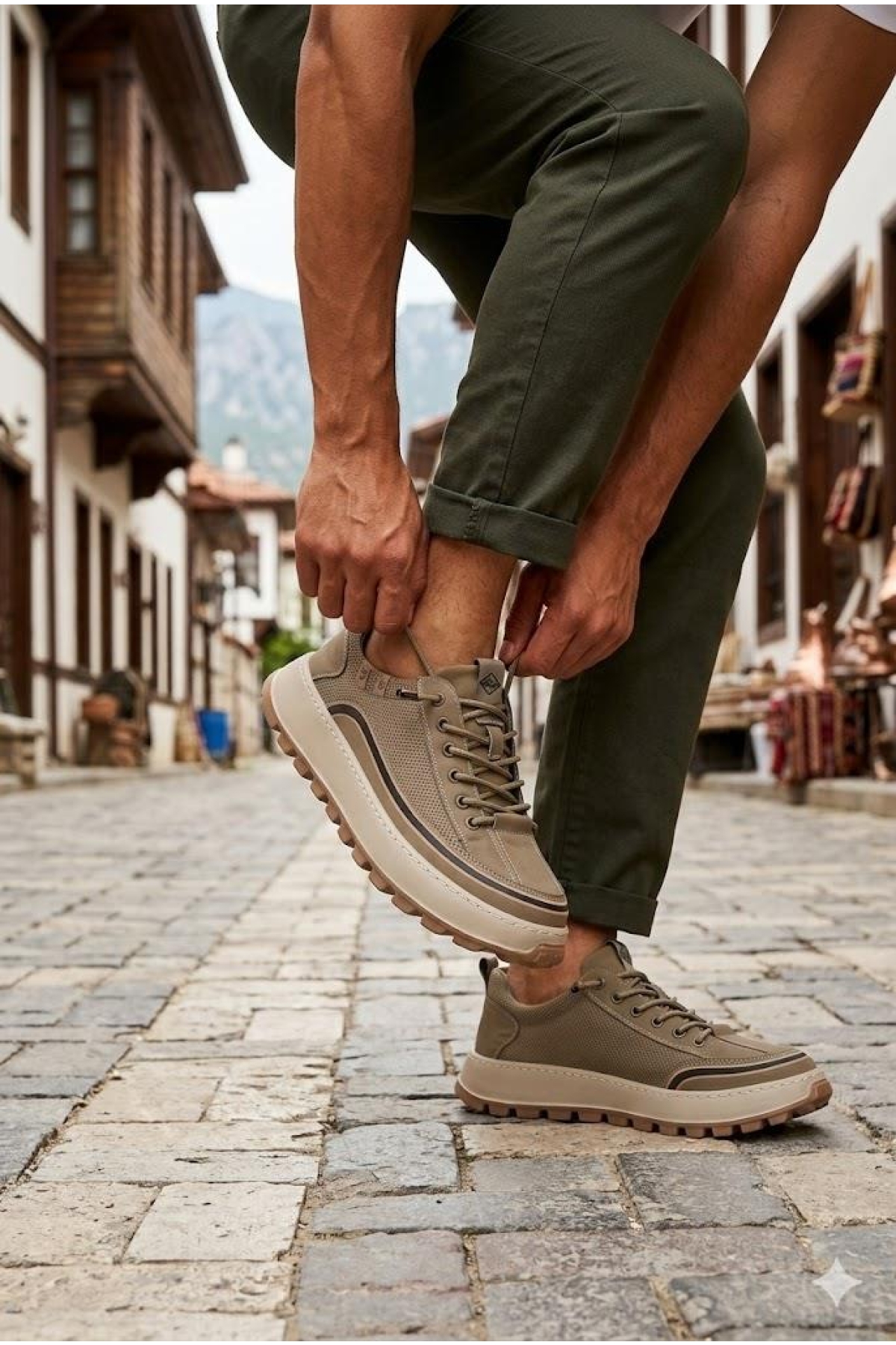 26Y514 Rahat Hafif Taban Tekstil Lastik Bağcıklı Sneaker Erkek