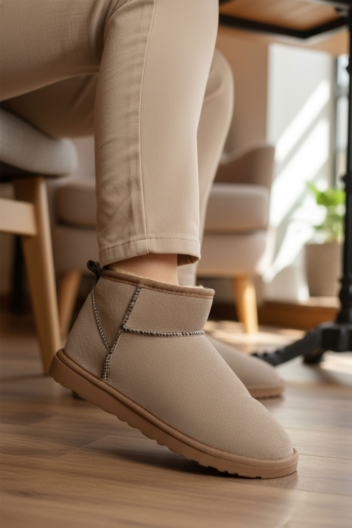 A Spor Bej A Spor Aspor İçi Kürklü Kadın Düz Bot