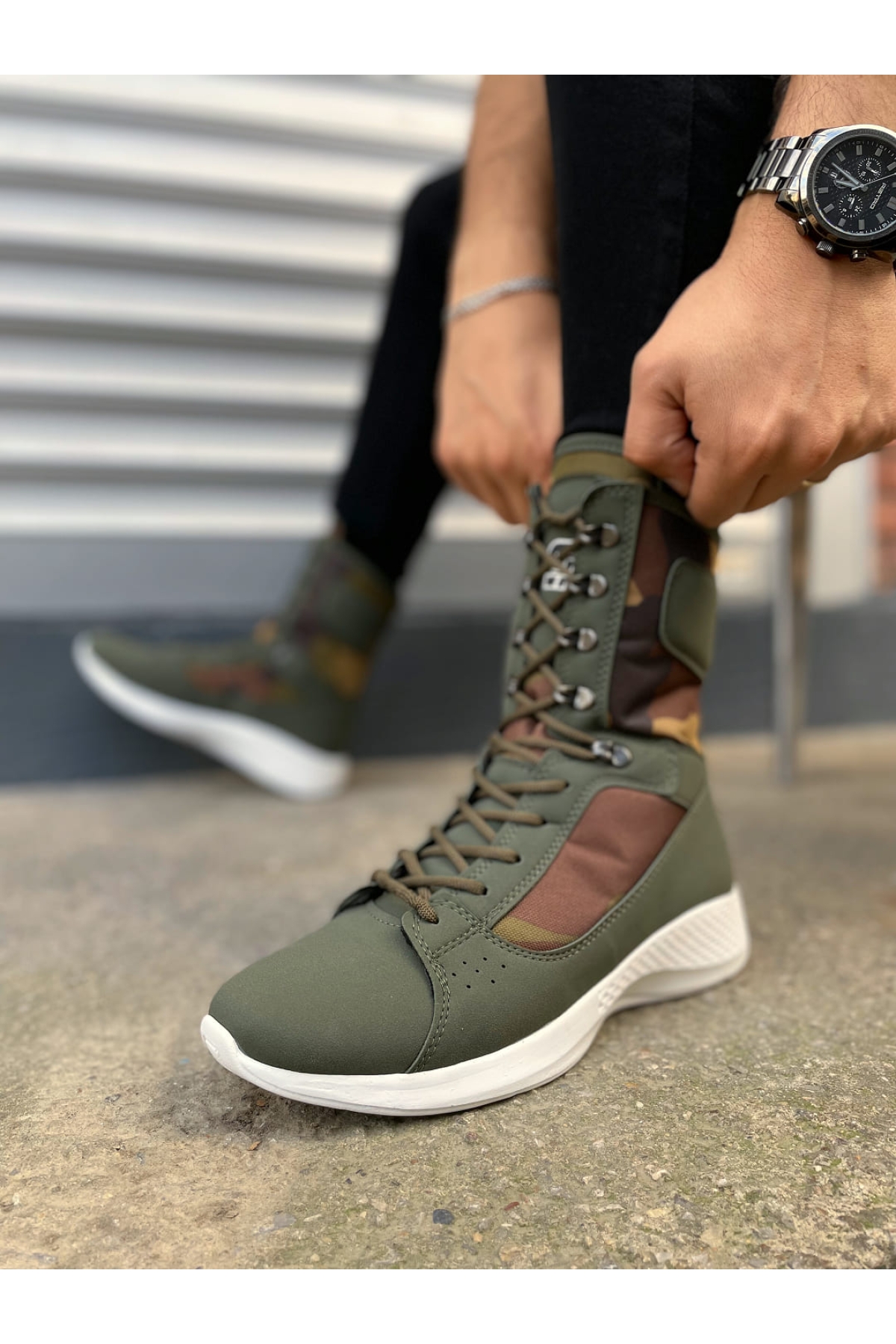 Pabucmarketi Haki Pabucmarketi Bağcıklı Erkek Postal Bot