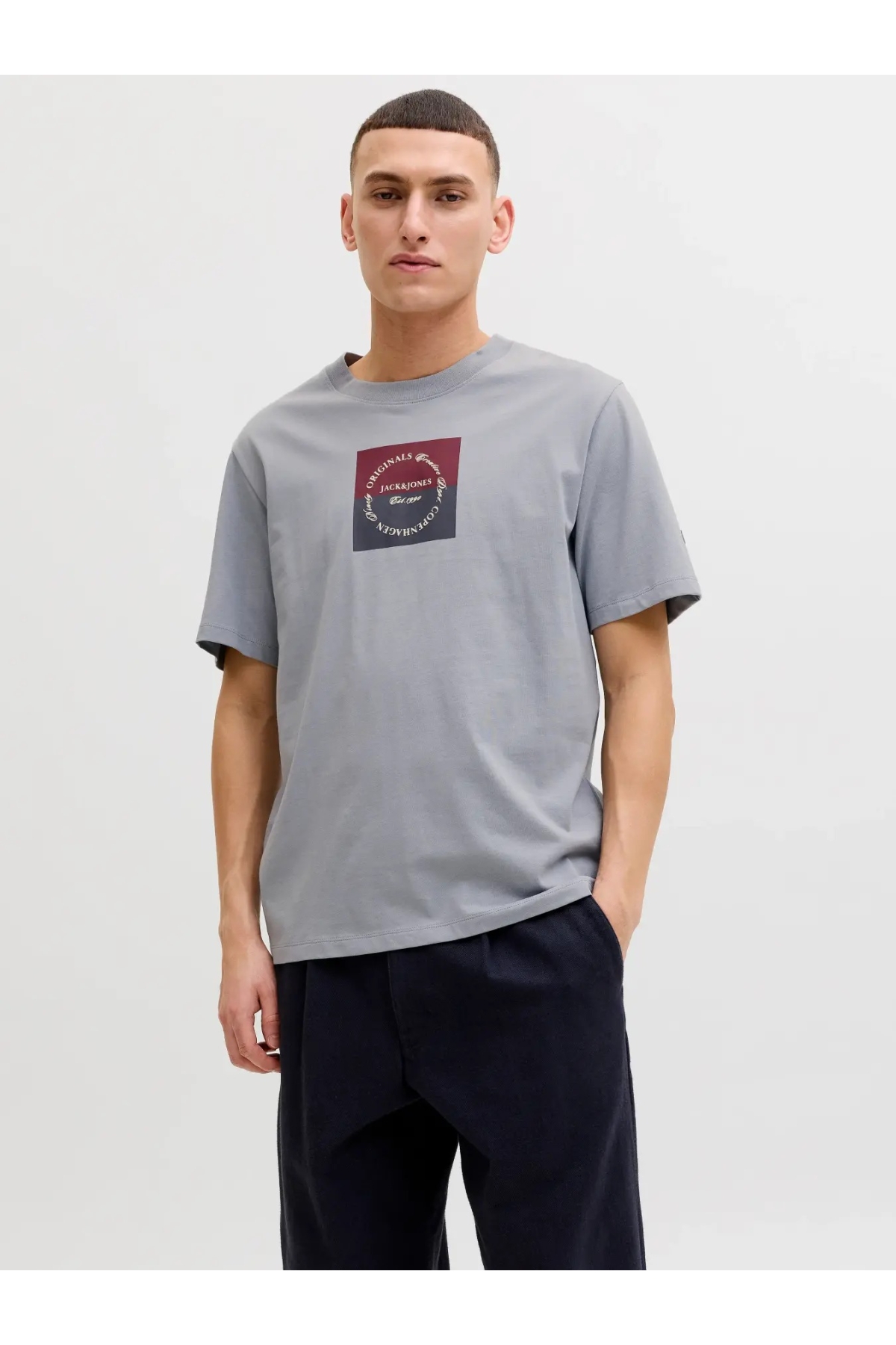 Bisiklet Yaka Gri Erkek T-Shirt 12290856 JORCATSKILLS SQUARE TEE