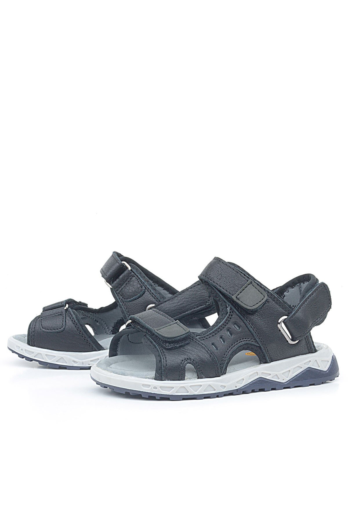 Rakerplus Siyah Rakerplus Hakiki Deri Cilt Rahat Tabanlı Cırtlı Çocuk Sandalet Ayakkabı