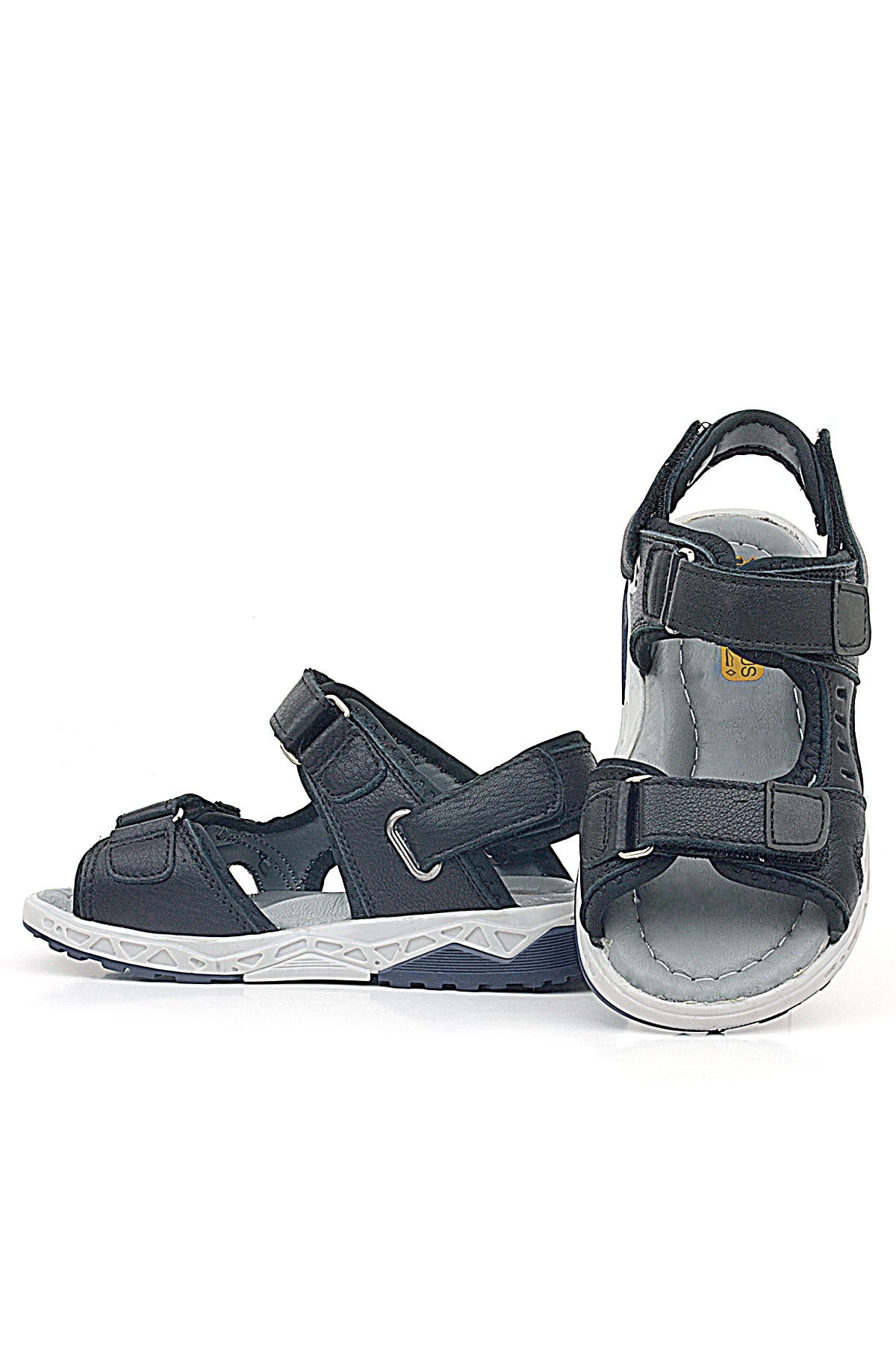 Rakerplus Siyah Rakerplus Hakiki Deri Cilt Rahat Tabanlı Cırtlı Çocuk Sandalet Ayakkabı