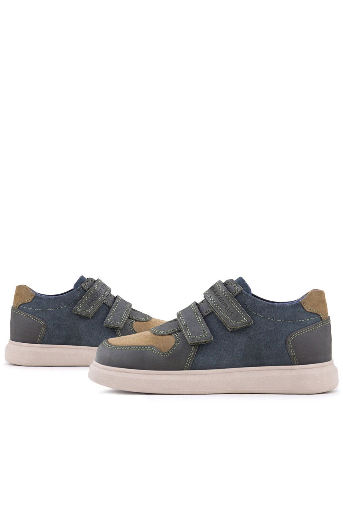 Rakerplus Haki Rakerplus Hakiki Deri Yeşil Lacivert Cırtlı Hafif Tabanlı Erkek Çocuk Spor Ayakkabı