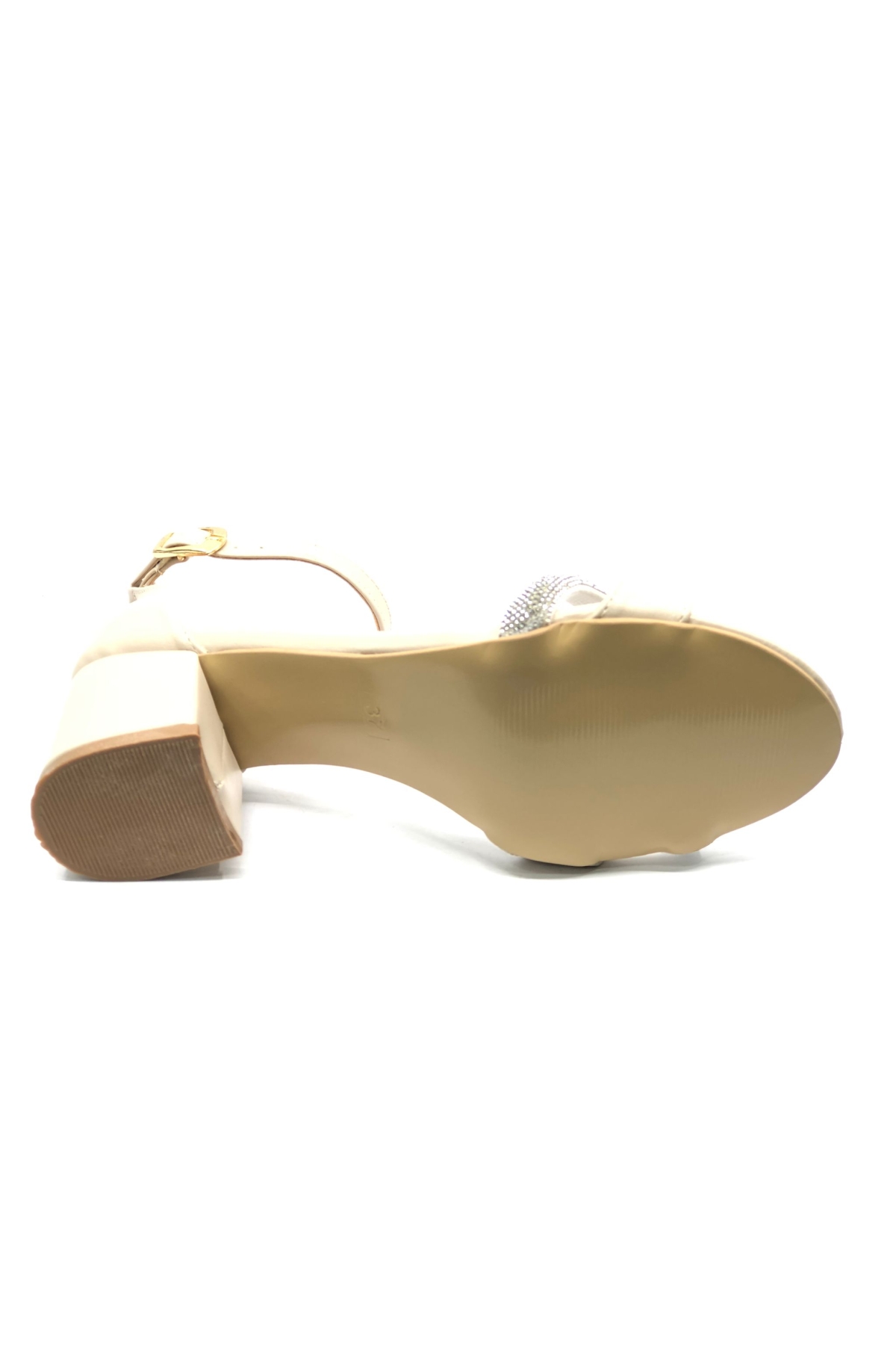 Mehtap Bej Mehtap Şerit Taşlı 4 cm Topuklu Kadın Abiye Ayakkabı