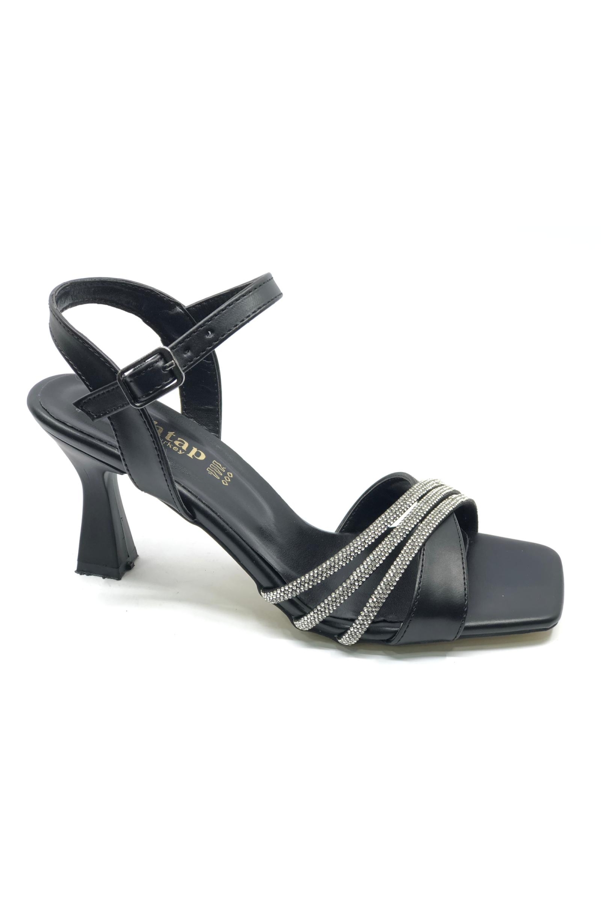 Mehtap Siyah Mehtap Üç Şerit Taşlı 8 cm Topuklu Kadın Abiye Ayakkabı
