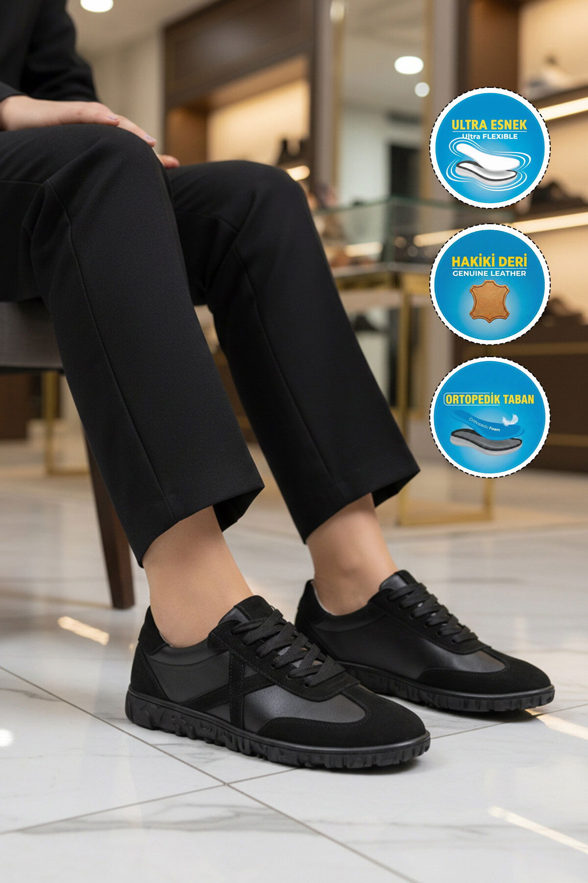 Ayakmod Siyah Ayakmod Hakiki Deri Anatomik Kadın Casual Ayakkabı F-003 Z