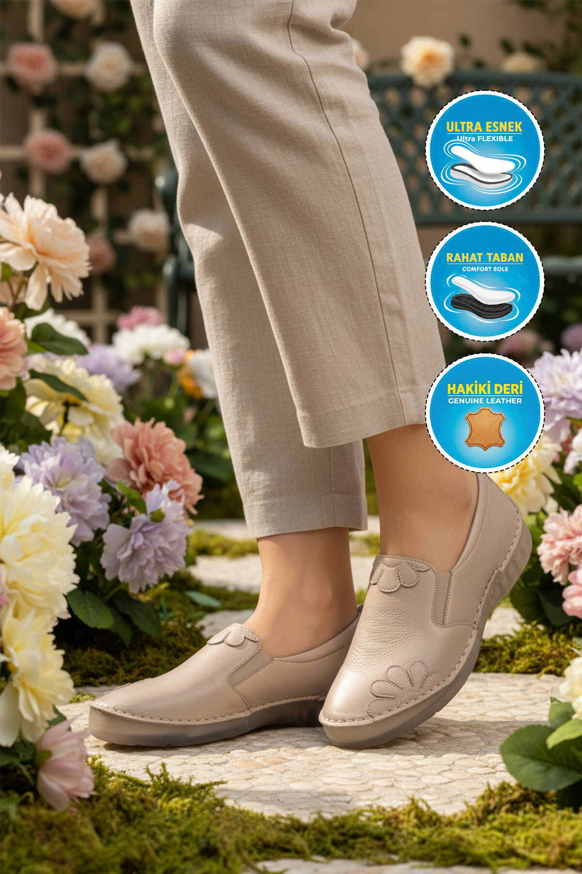 Ayakmod Bej Ayakmod Premium Hakiki Deri Anatomik Kadın Casual Ayakkabı 44404 Z
