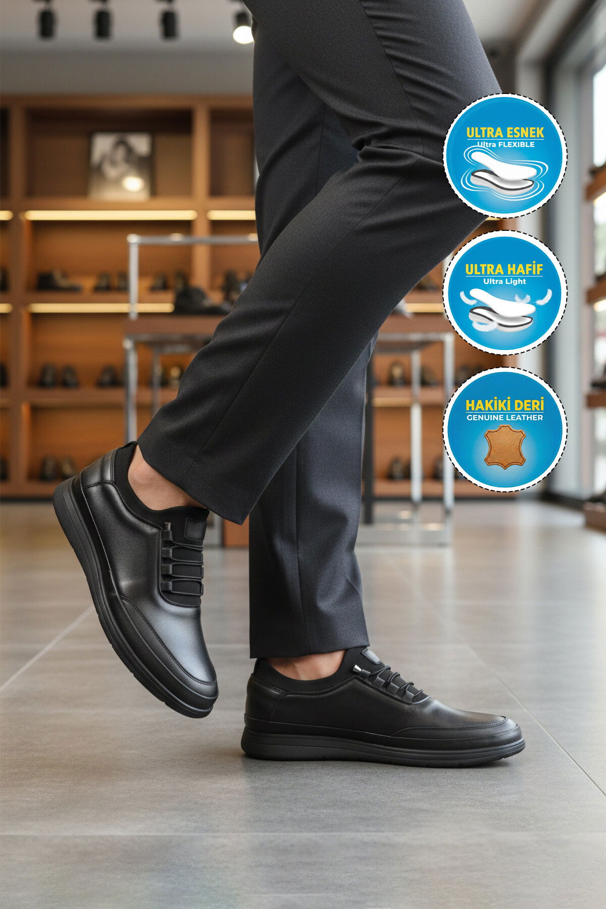Ayakmod Siyah Ayakmod Premium Hakiki Deri Anatomik Erkek Casual Ayakkabı 703 M