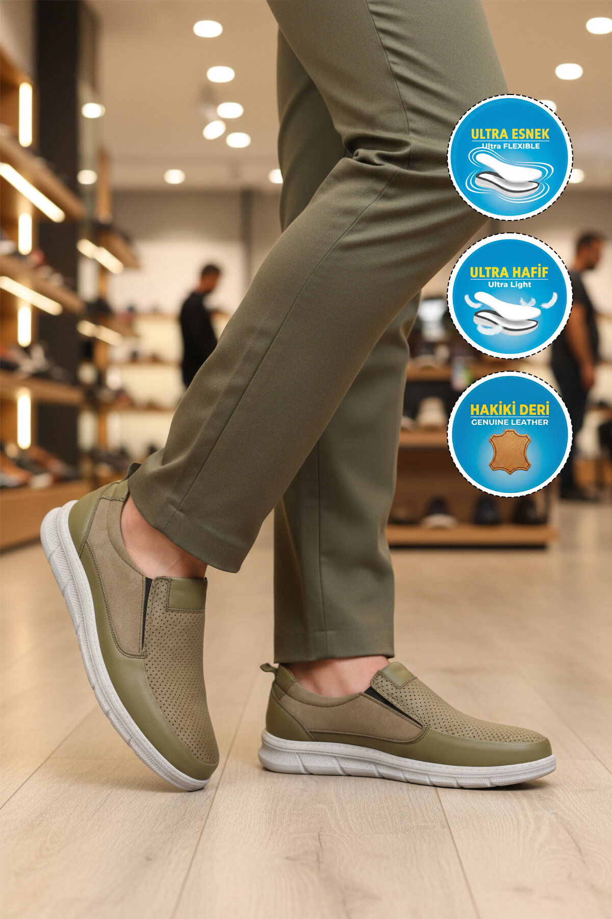 Ayakmod Haki Ayakmod Premium Hakiki Deri Anatomik Erkek Casual Ayakkabı 3704 M