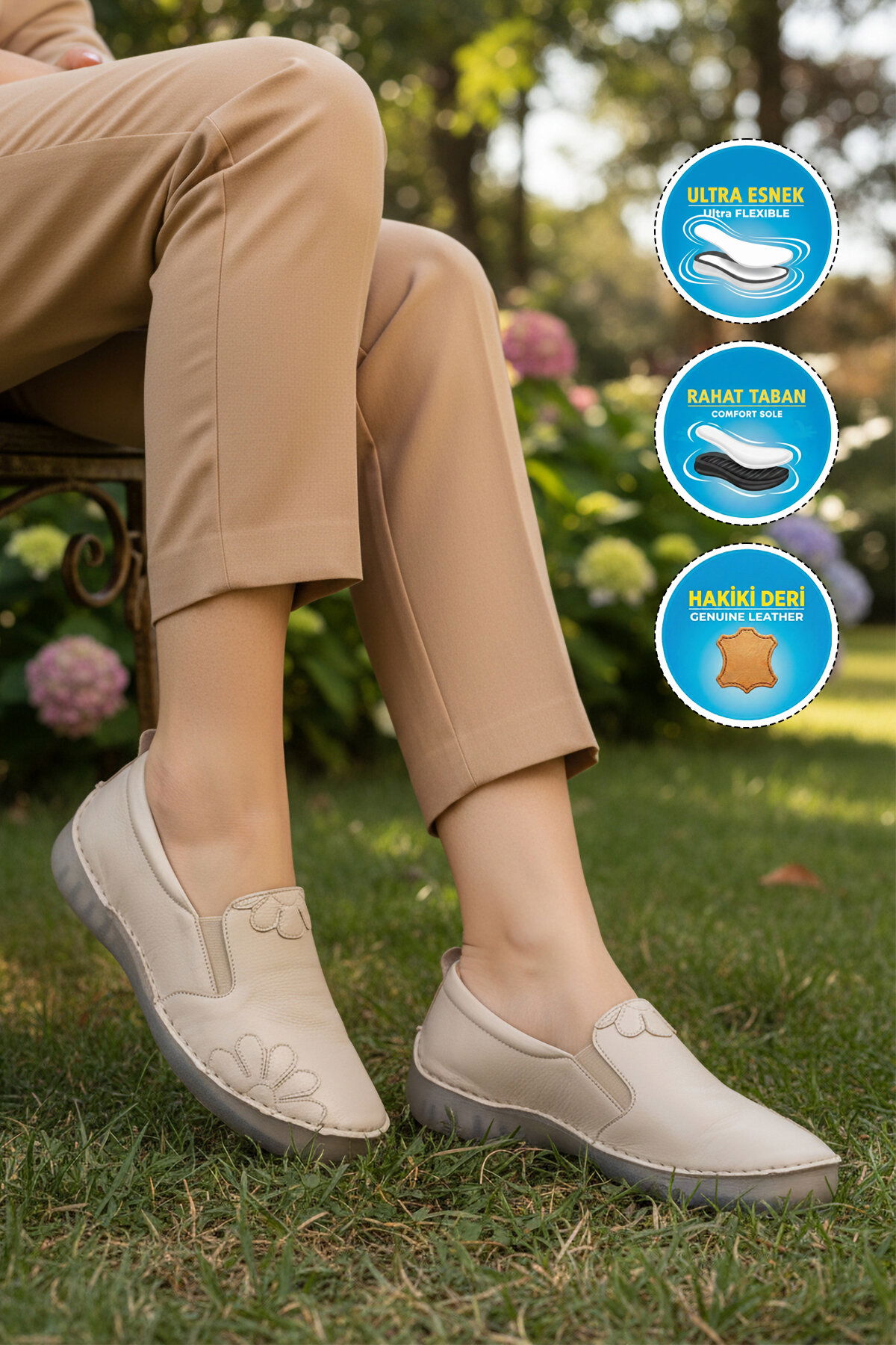 Ayakmod Bej Ayakmod Premium Hakiki Deri Anatomik Kadın Casual Ayakkabı 44404 Z