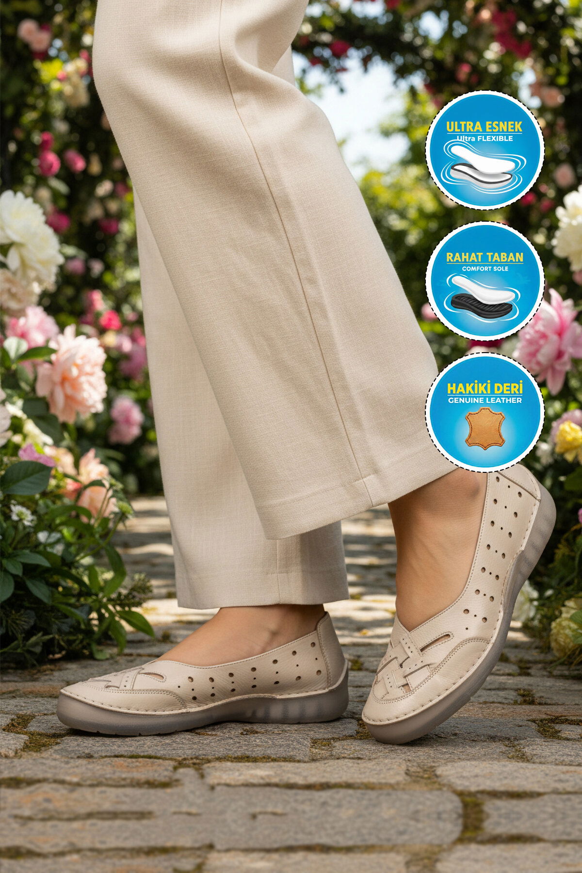 Ayakmod Bej Ayakmod Premium Hakiki Deri Anatomik Kadın Casual Ayakkabı 44401 Z