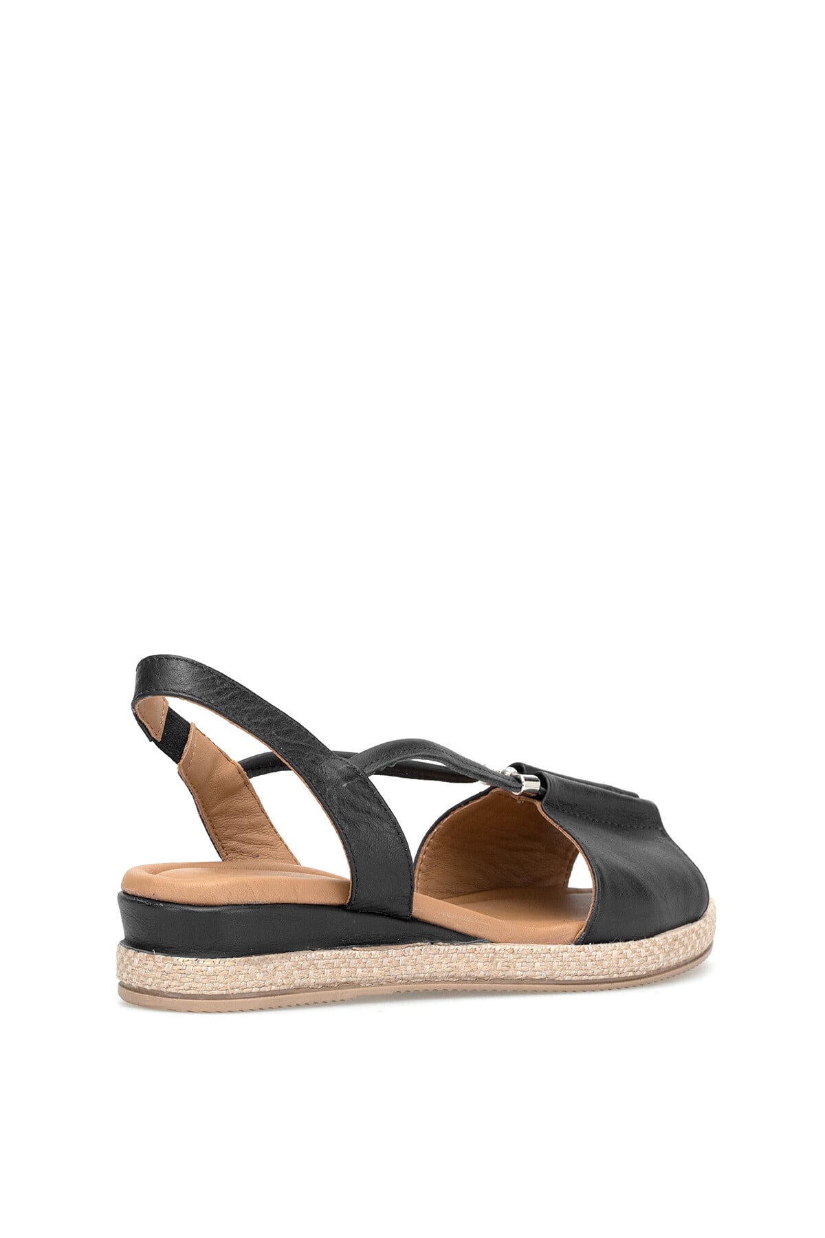 Ayakkabı Fuarı Siyah Ayakkabı Fuarı Elit ZYN1276 Kadın Hakiki Deri Düz Sandalet