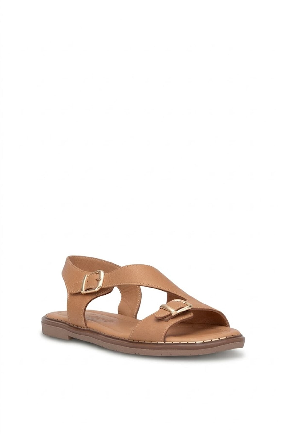 Ayakkabı Fuarı Siyah Ayakkabı Fuarı Fuari Elit KOC54-07 Kadın Hakiki Deri Düz Sandalet