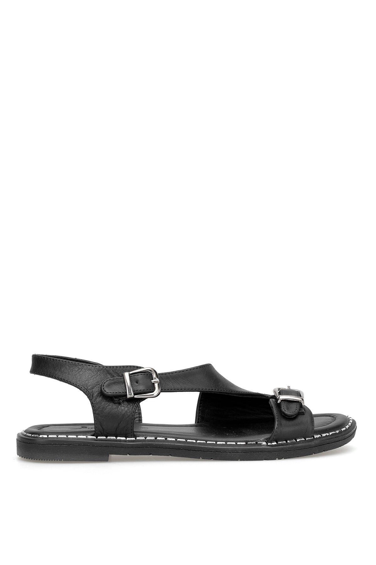 Ayakkabı Fuarı Siyah Ayakkabı Fuarı Fuari Elit KOC54-07 Kadın Hakiki Deri Düz Sandalet