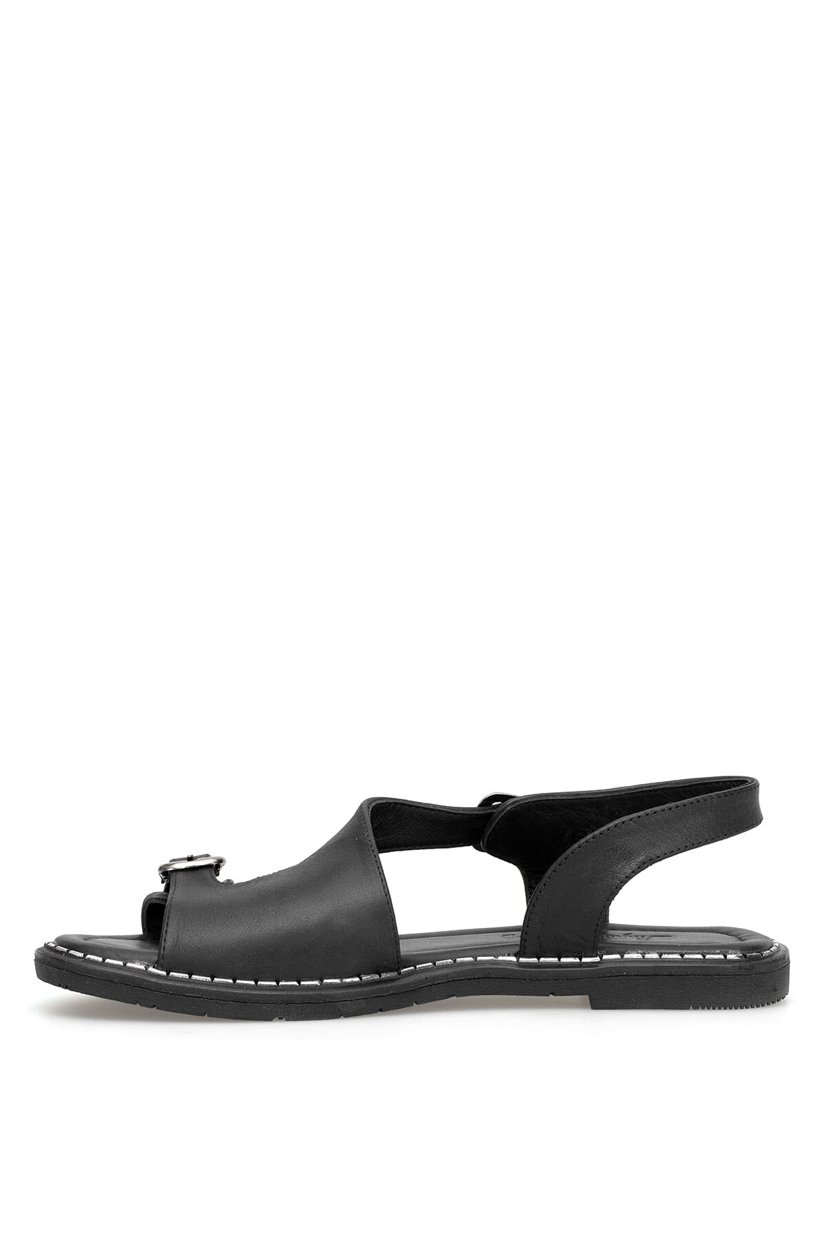 Ayakkabı Fuarı Siyah Ayakkabı Fuarı Fuari Elit KOC54-07 Kadın Hakiki Deri Düz Sandalet