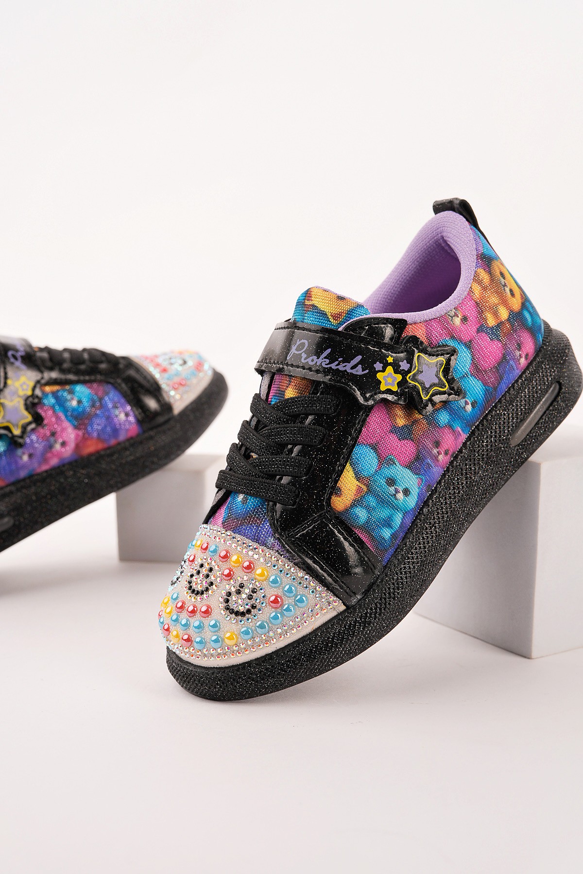 SMİLE Taş Detaylı Desenli Cırtlı Kız Çocuk Işıklı Günlük Sneaker