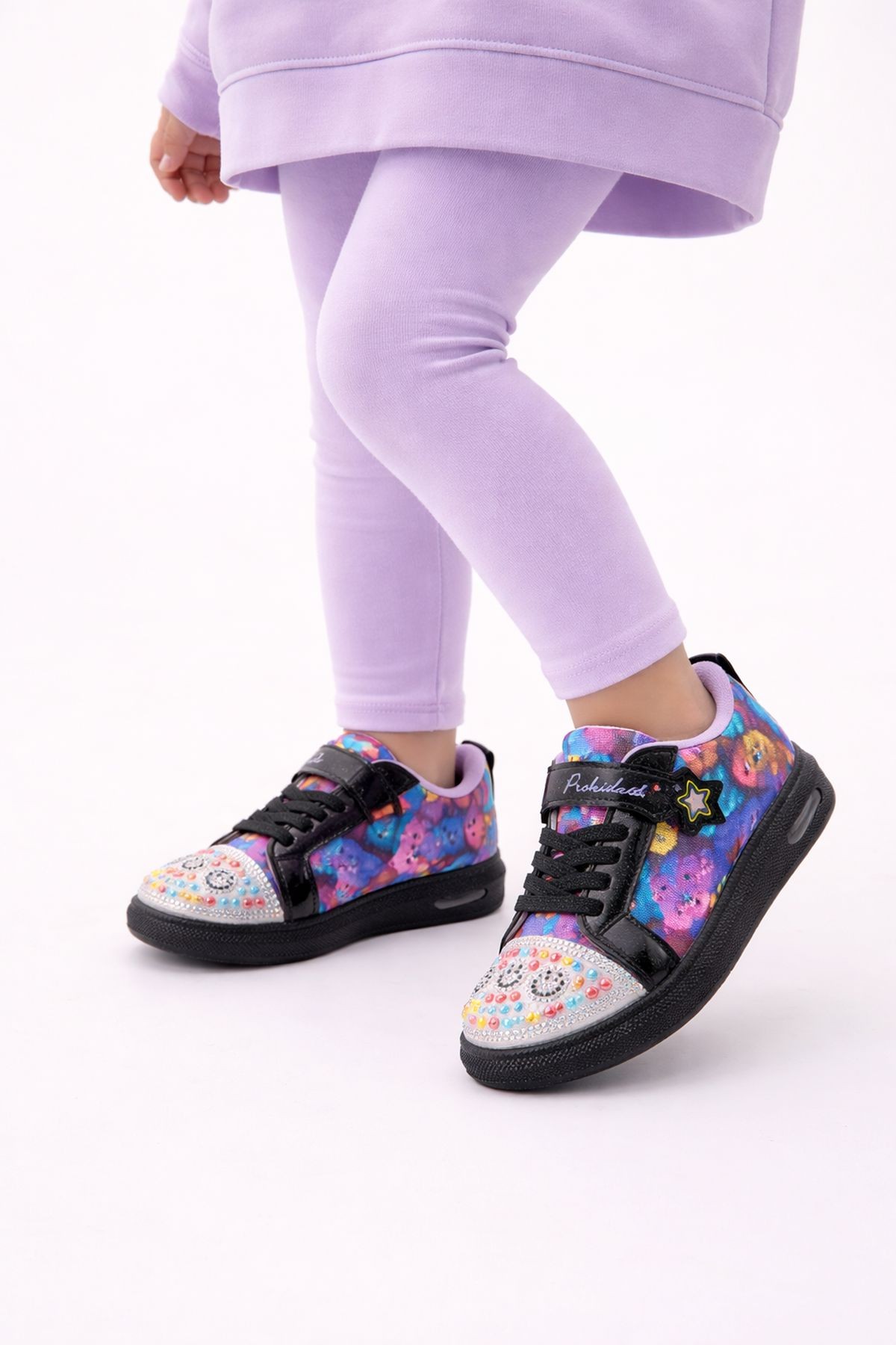 SMİLE Taş Detaylı Desenli Cırtlı Kız Çocuk Işıklı Günlük Sneaker
