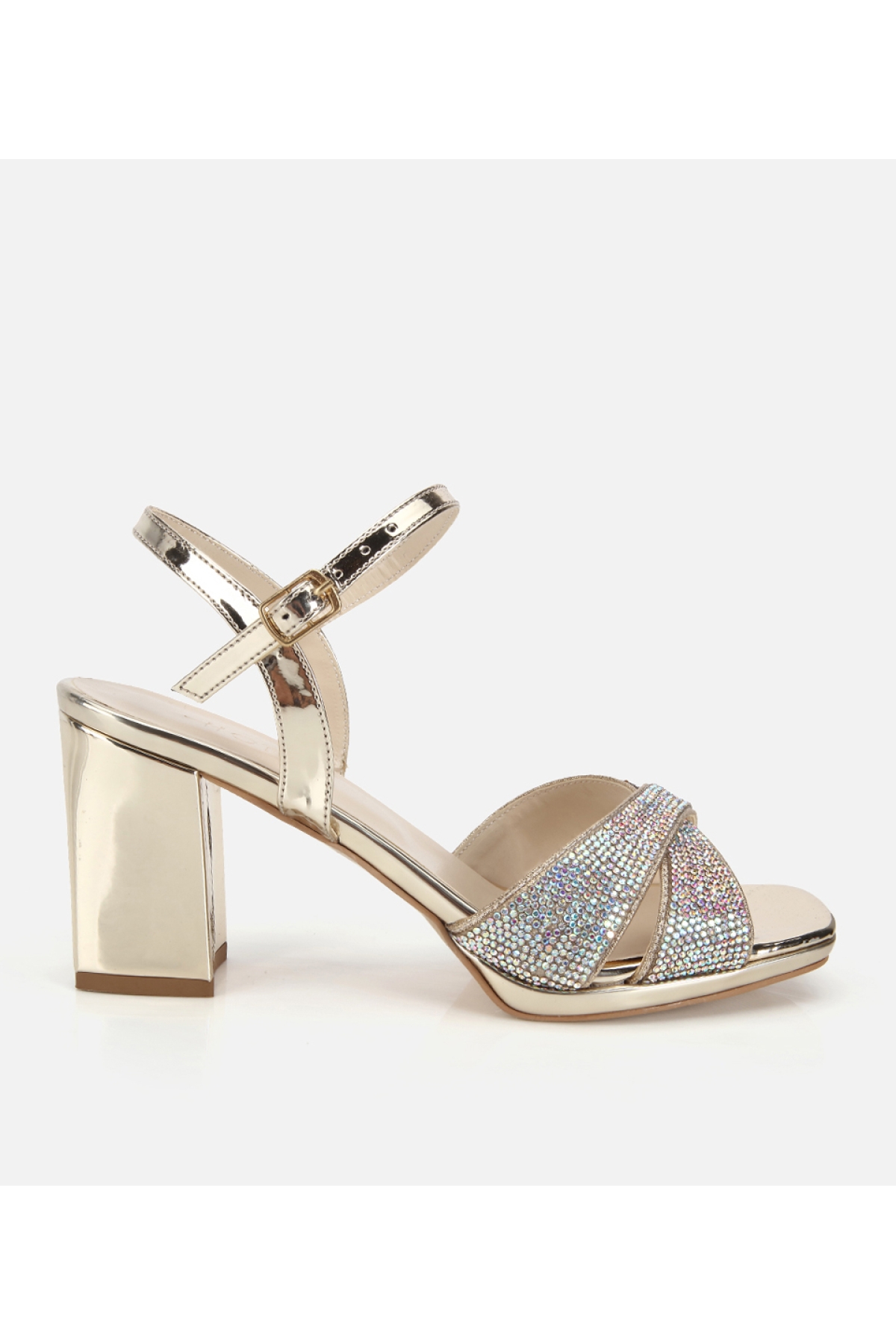Hotiç Altın Hotiç Hotiç Rugan Kadın Taş Detaylı Bilekte Topuklu Sandalet