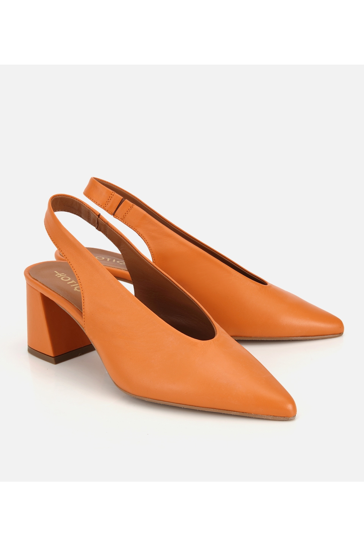 Hotiç Turuncu Hotiç Hotiç Deri Kadın Arkası Açık Kalın Topuklu Ayakkabı