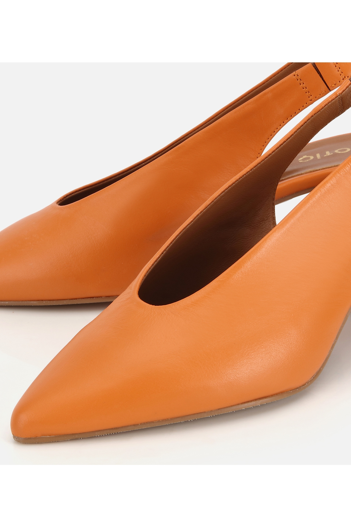 Hotiç Turuncu Hotiç Hotiç Deri Kadın Arkası Açık Kalın Topuklu Ayakkabı
