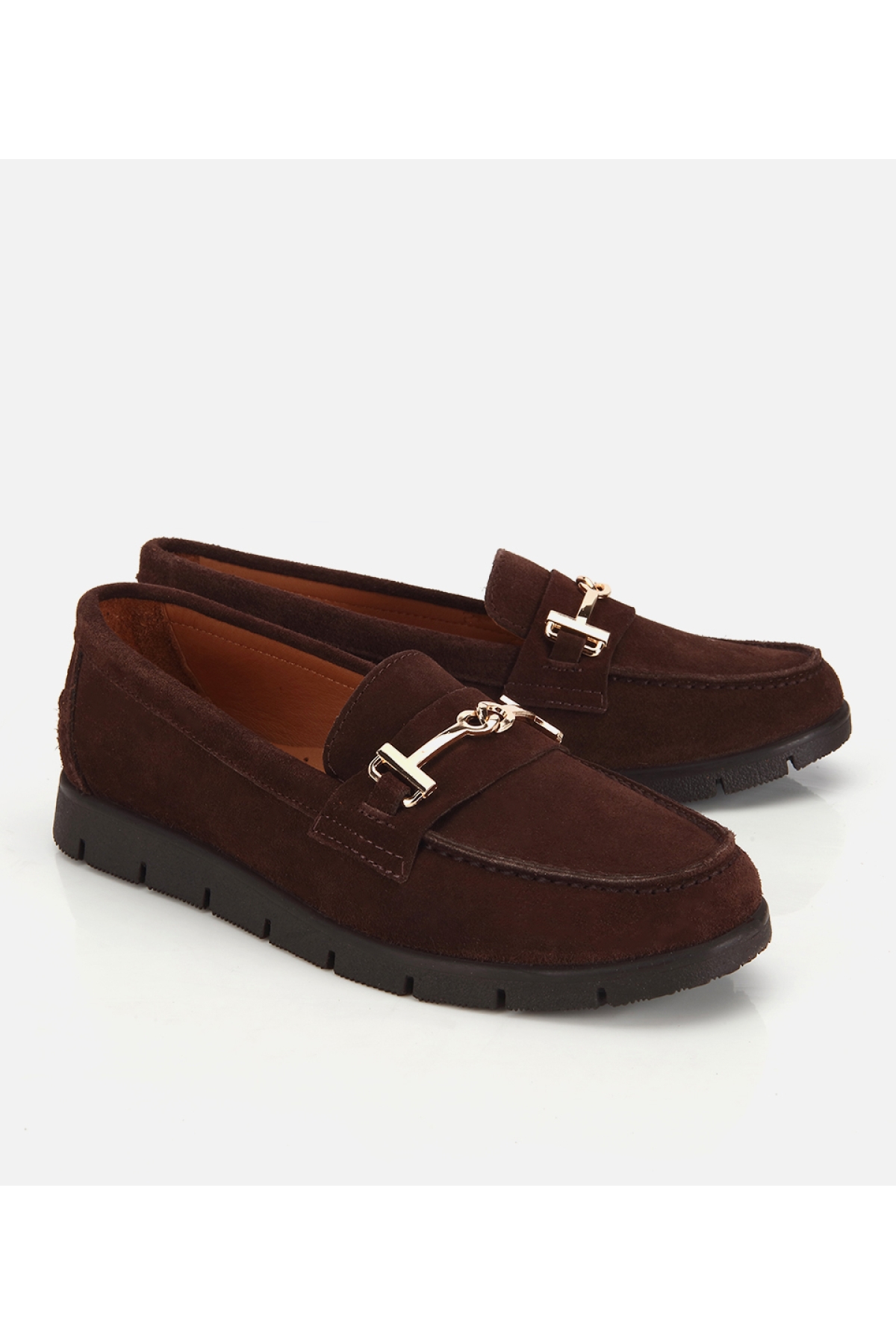 Hotiç Kahverengi Hotiç Hotiç Süet Kadın Deri Yumuşak Tabanlı Tokalı Günlük Loafer