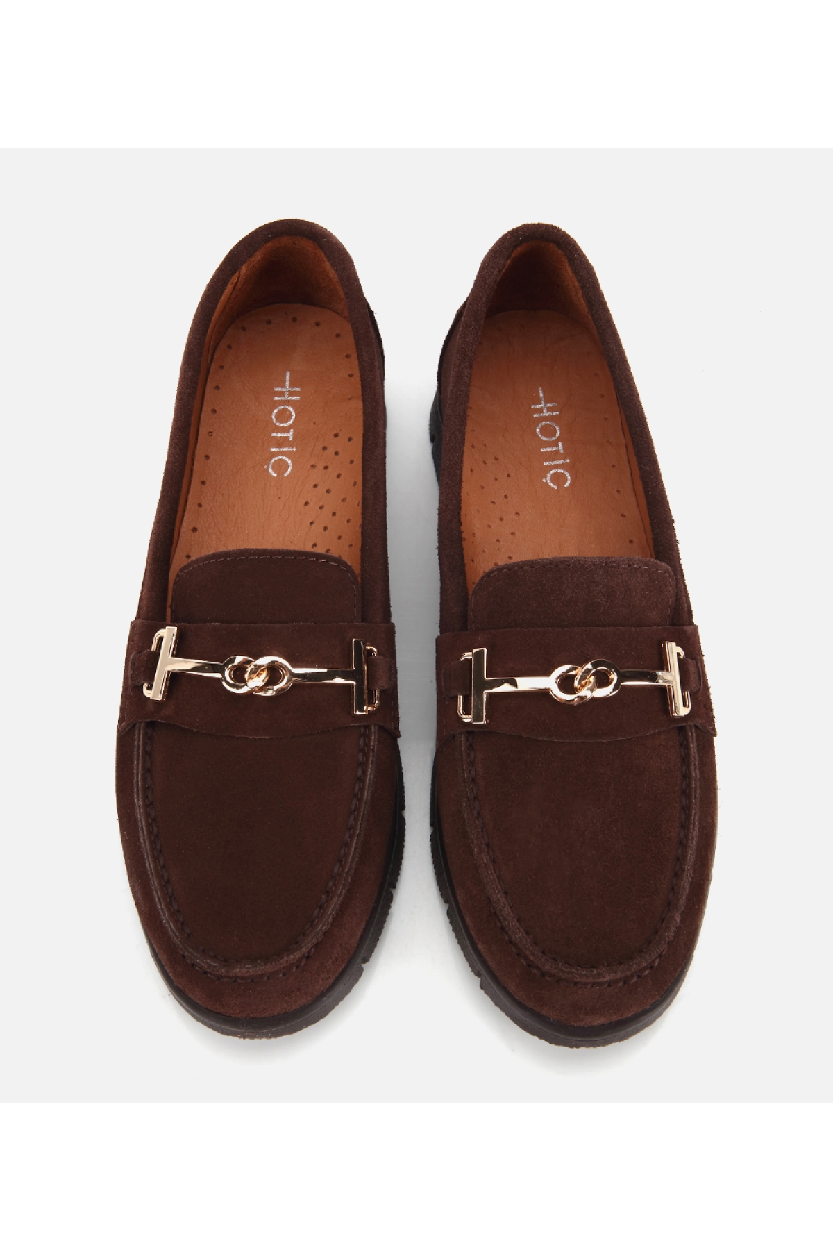 Hotiç Kahverengi Hotiç Hotiç Süet Kadın Deri Yumuşak Tabanlı Tokalı Günlük Loafer