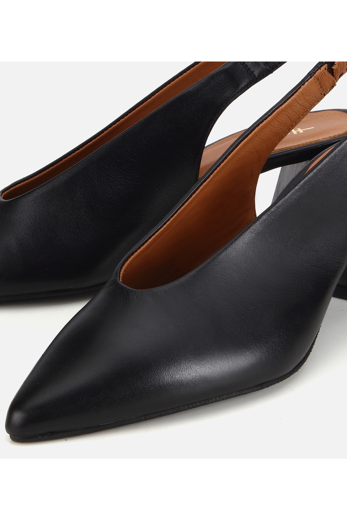 Hotiç Turuncu Hotiç Hotiç Deri Kadın Arkası Açık Kalın Topuklu Ayakkabı