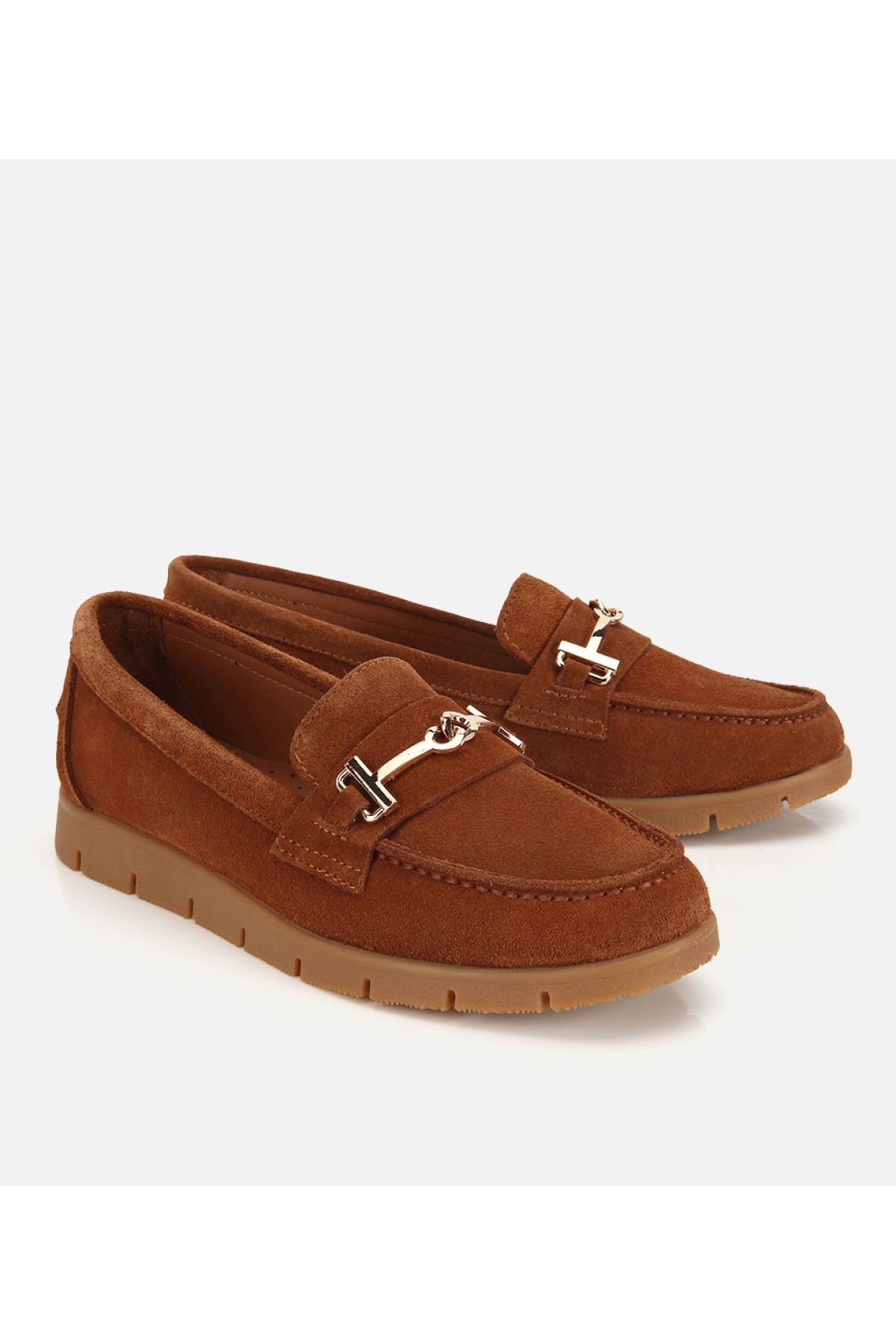 Hotiç Kahverengi Hotiç Hotiç Süet Kadın Deri Yumuşak Tabanlı Tokalı Günlük Loafer