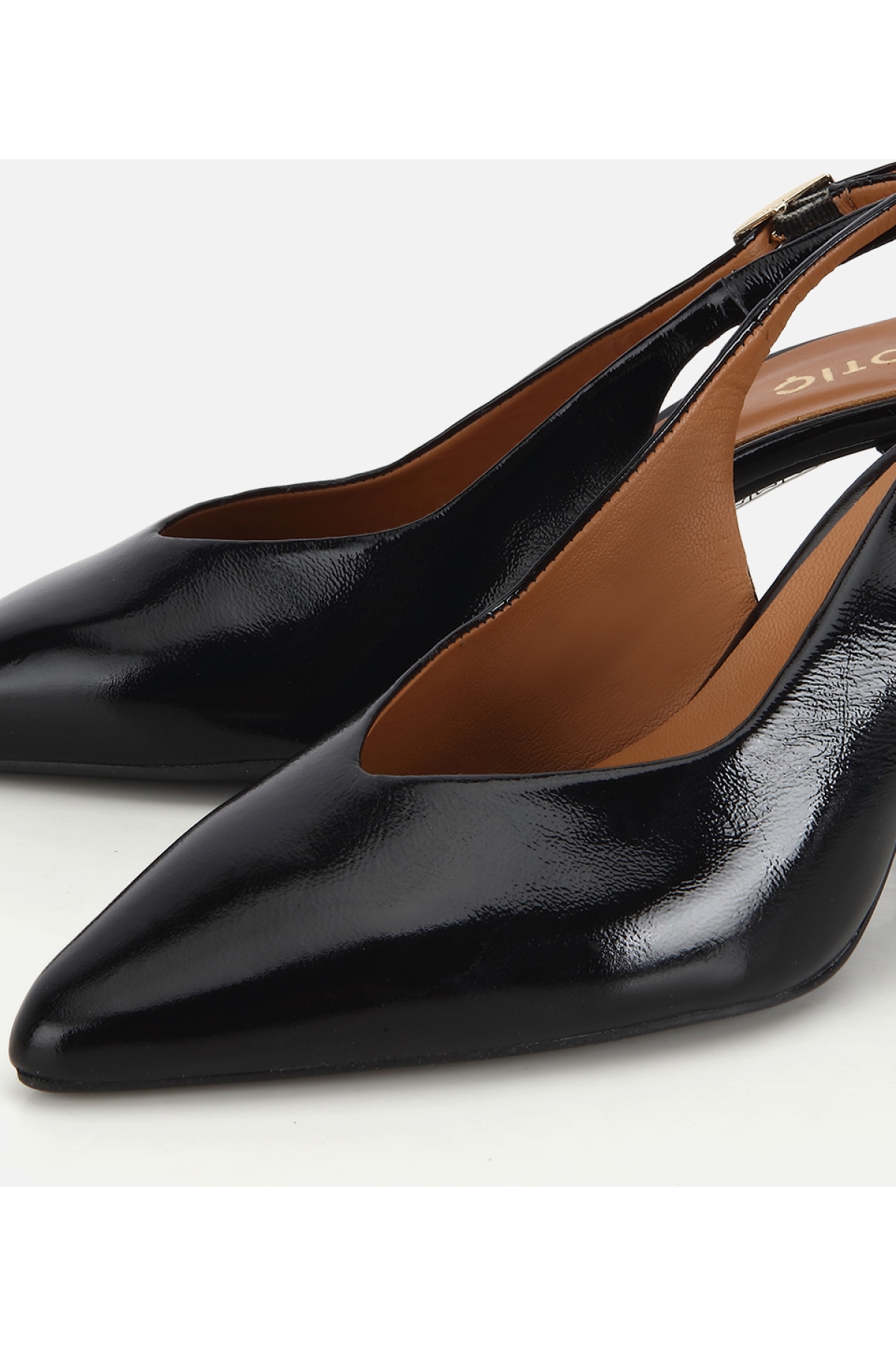 Hotiç Siyah Hotiç Hotiç Rugan Kadın Deri Sivri Burunlu Arkası Açık Kısa Topuklu Stiletto